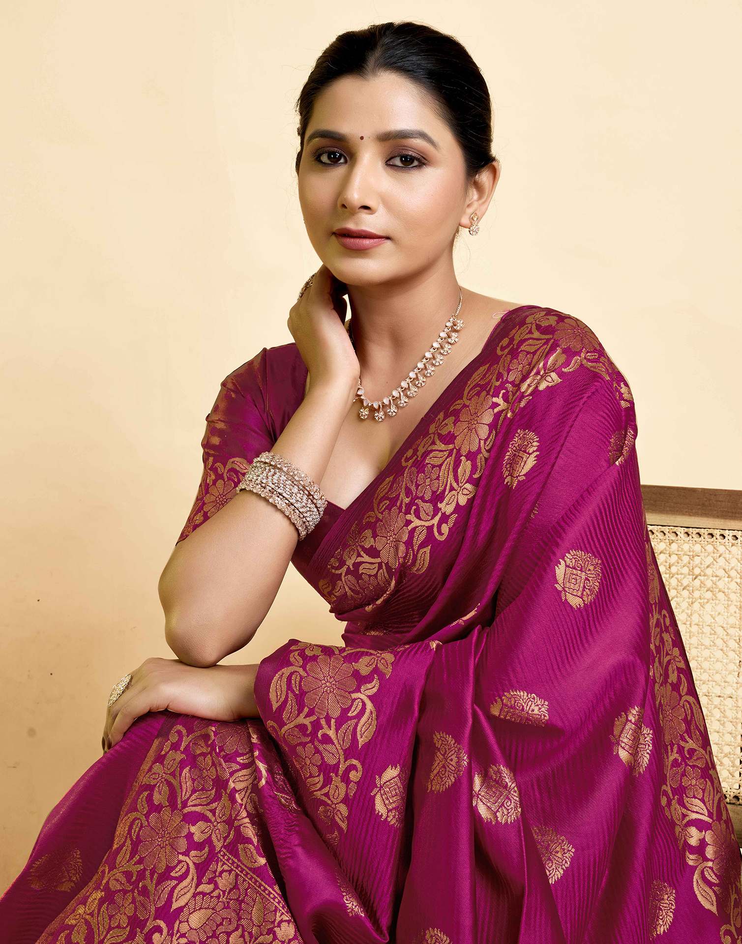 Magenta Floral Silk Woven Banarasi Saree
