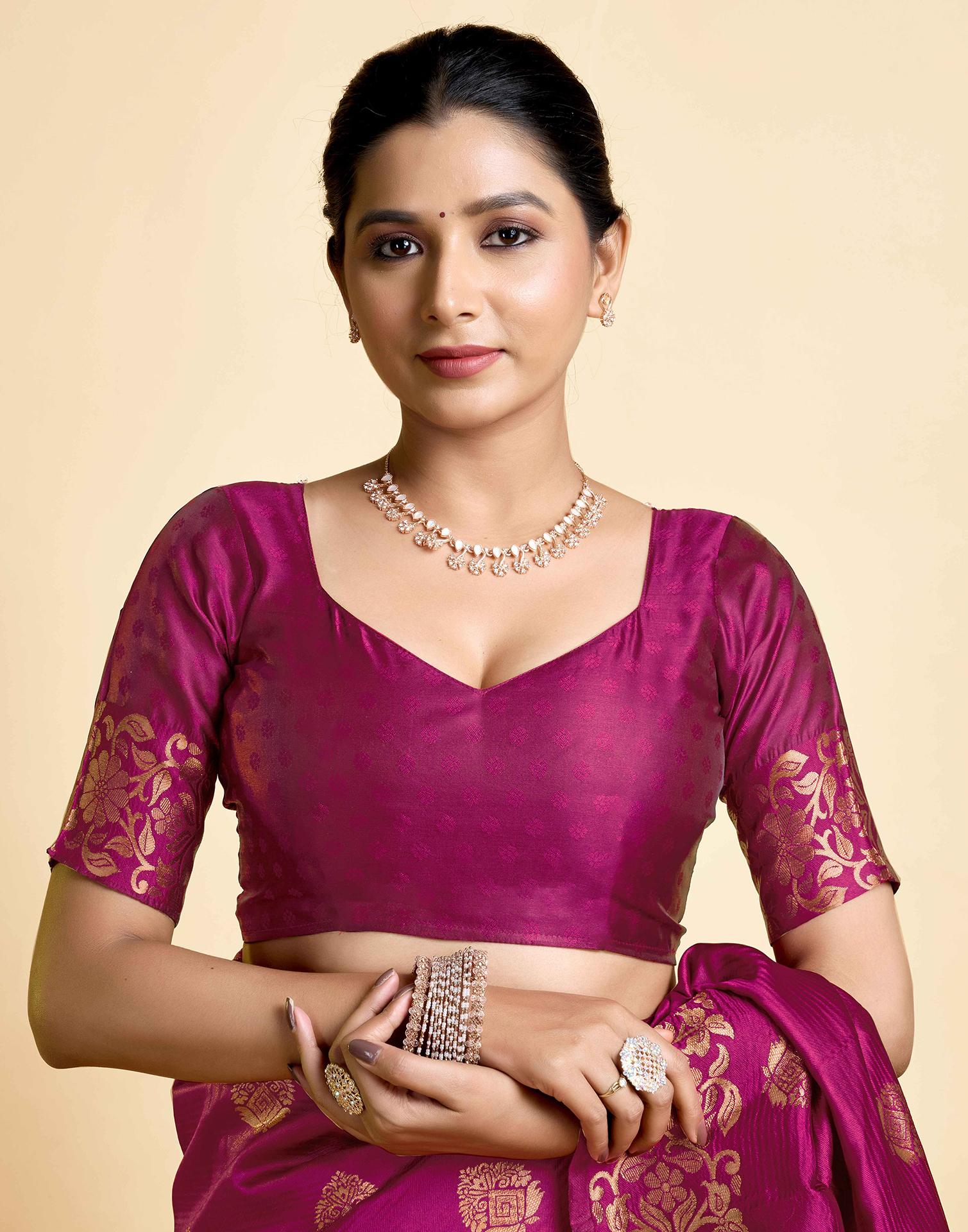 Magenta Floral Silk Woven Banarasi Saree