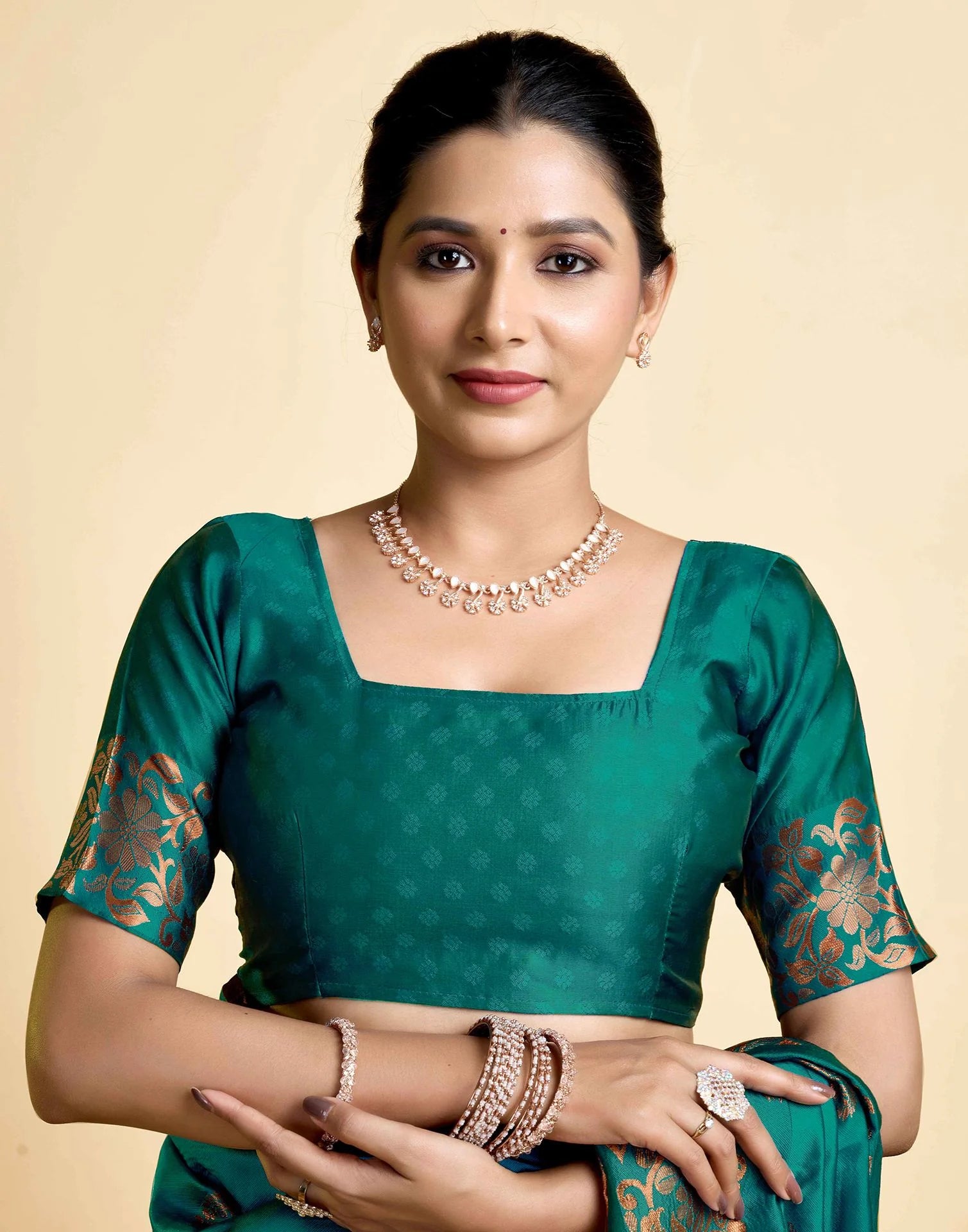 Teal Green Floral Silk Woven Banarasi Saree