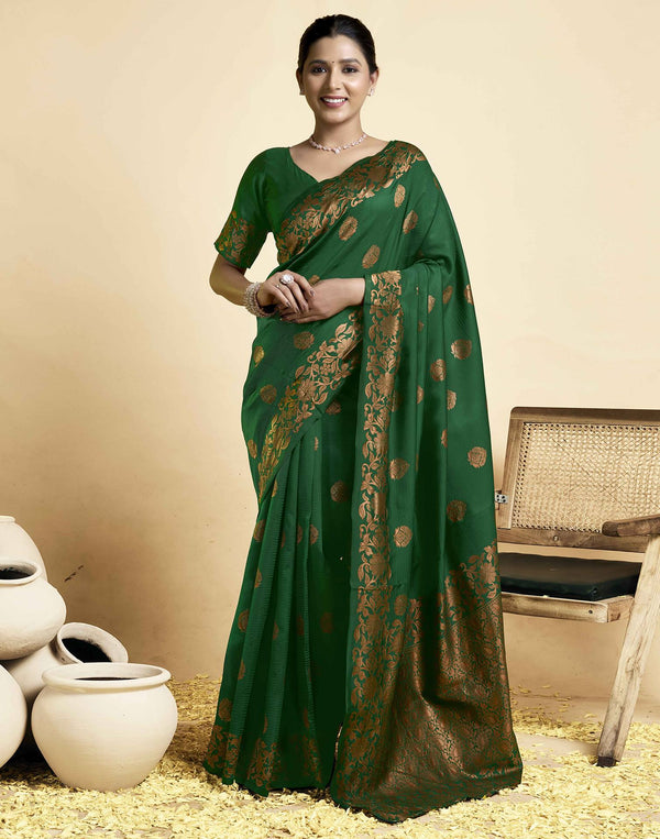 Green Floral Silk Woven Banarasi Saree