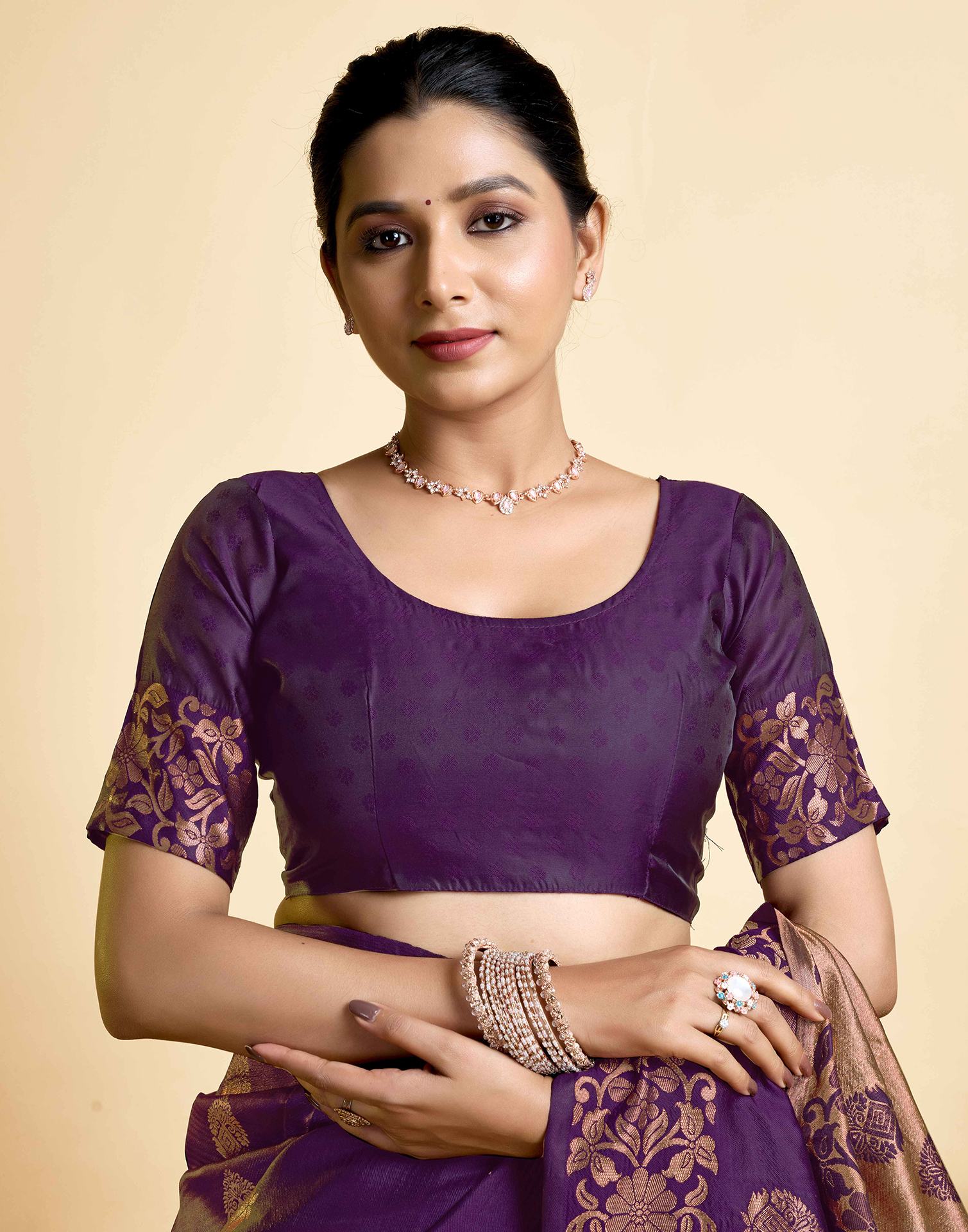 Wine  Floral Silk Woven Banarasi Saree