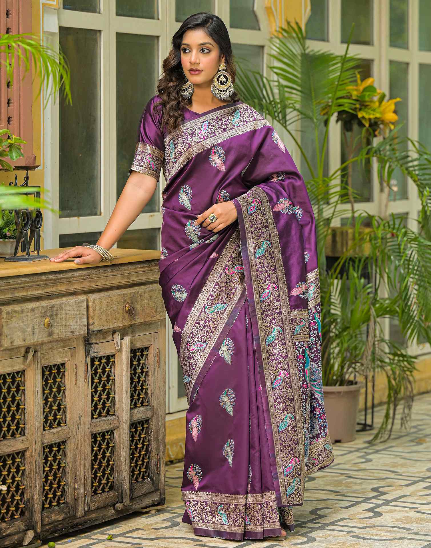 Wine Mor Silk Woven Banarasi Saree