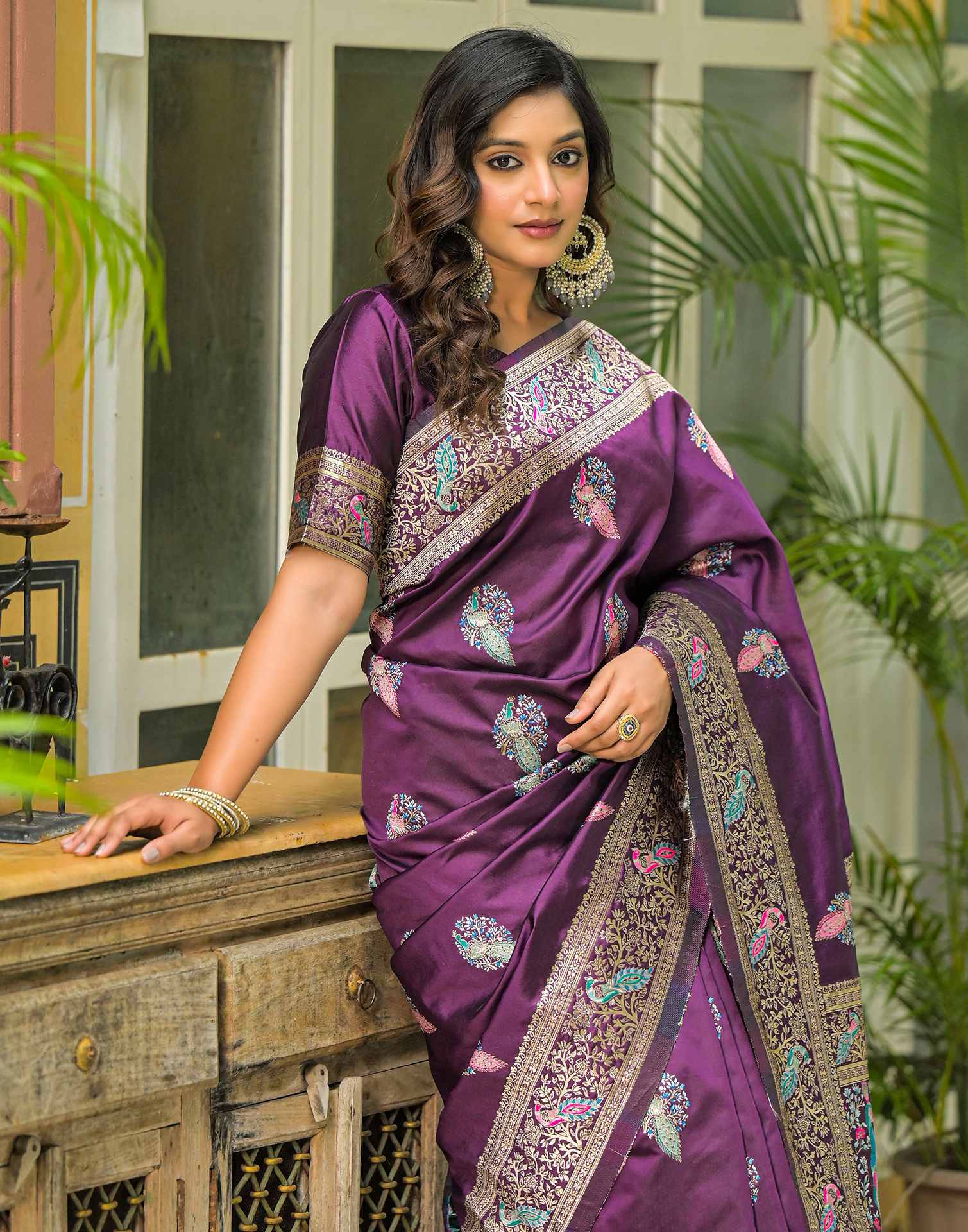 Wine Mor Silk Woven Banarasi Saree