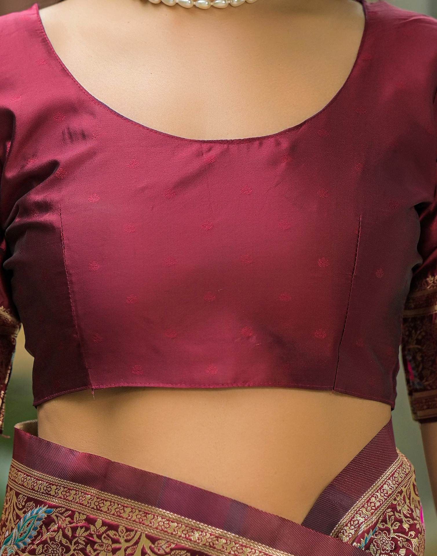 Maroon Mor Silk Woven Banarasi Saree