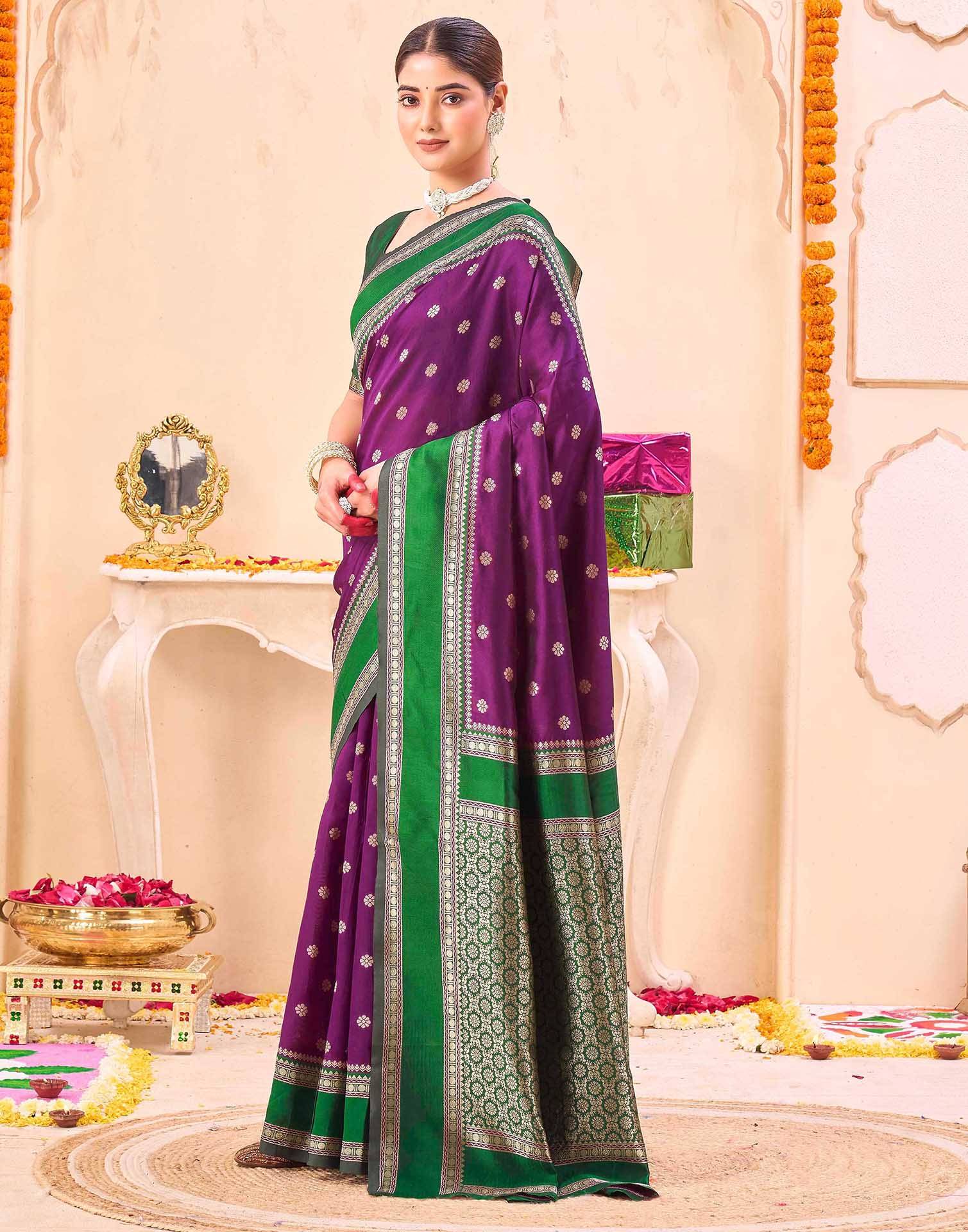Purple Silk Floral dot Woven Banarasi Saree