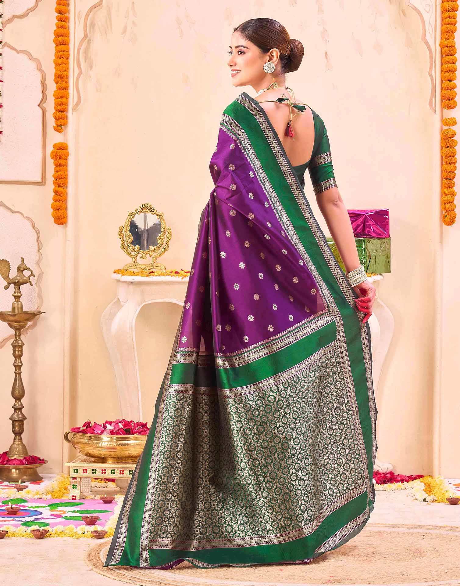 Purple Silk Floral dot Woven Banarasi Saree