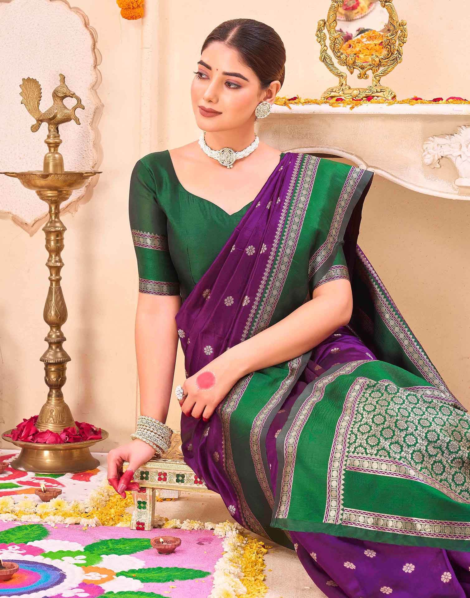 Purple Silk Floral dot Woven Banarasi Saree