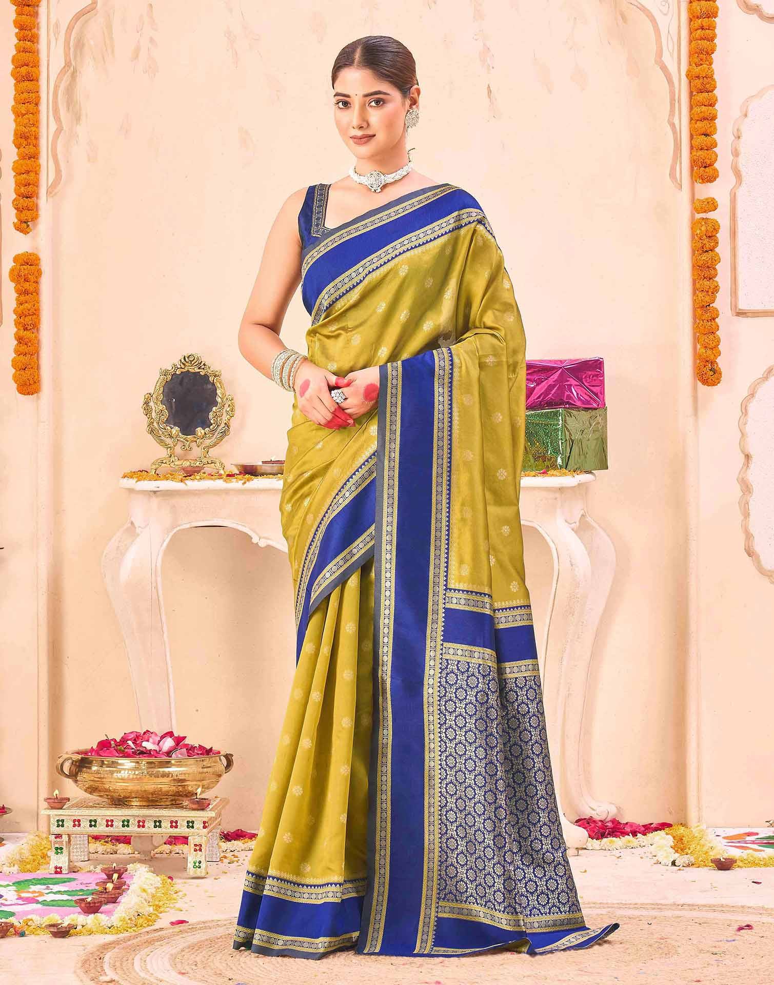 Yellow Silk Floral dot Woven Banarasi Saree