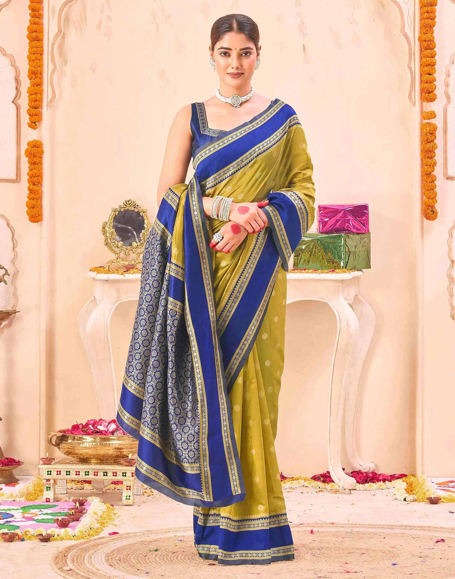 Yellow Silk Floral dot Woven Banarasi Saree