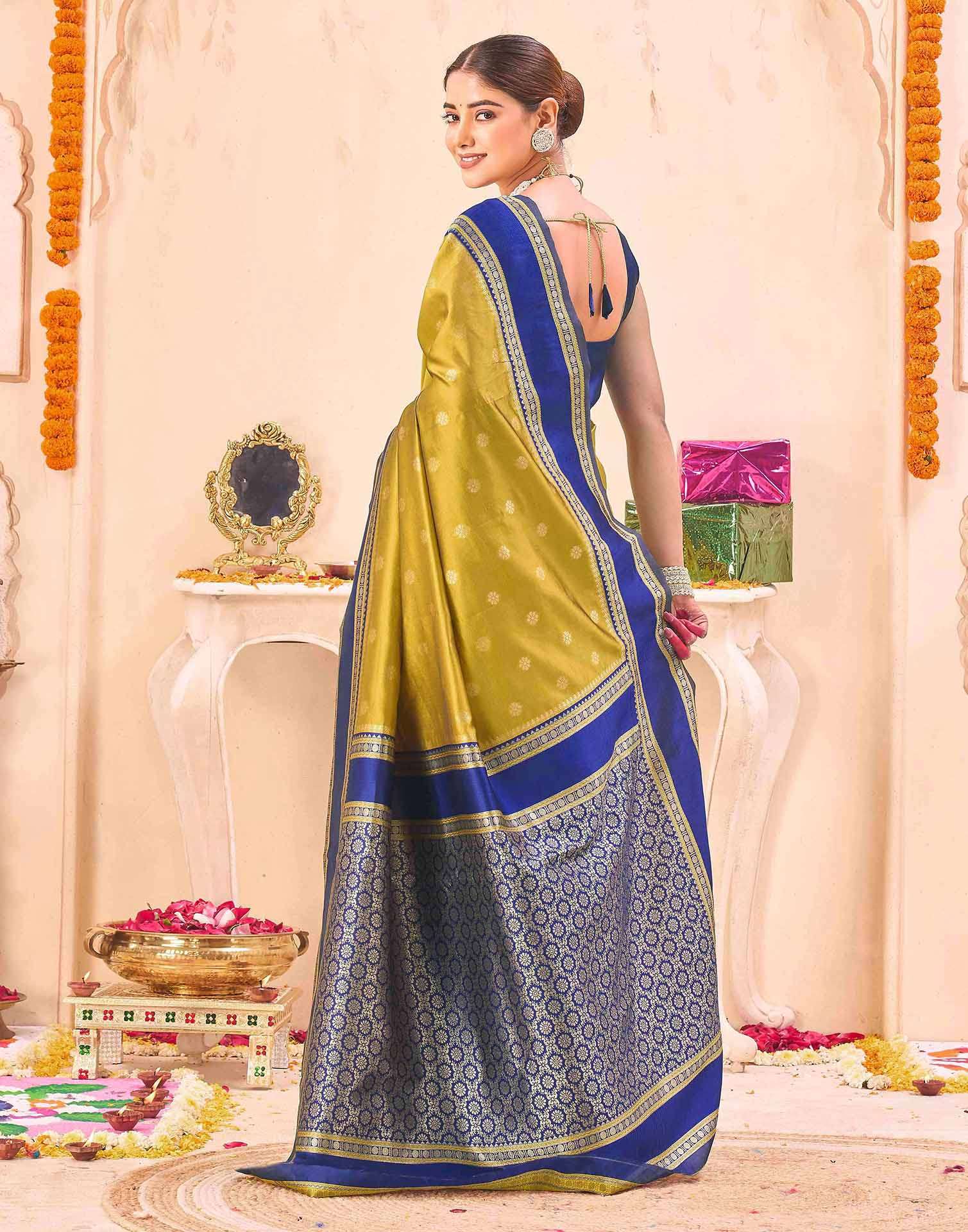 Yellow Silk Floral dot Woven Banarasi Saree