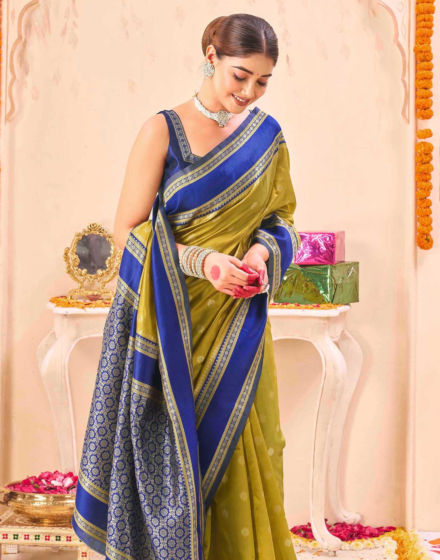 Yellow Silk Floral dot Woven Banarasi Saree