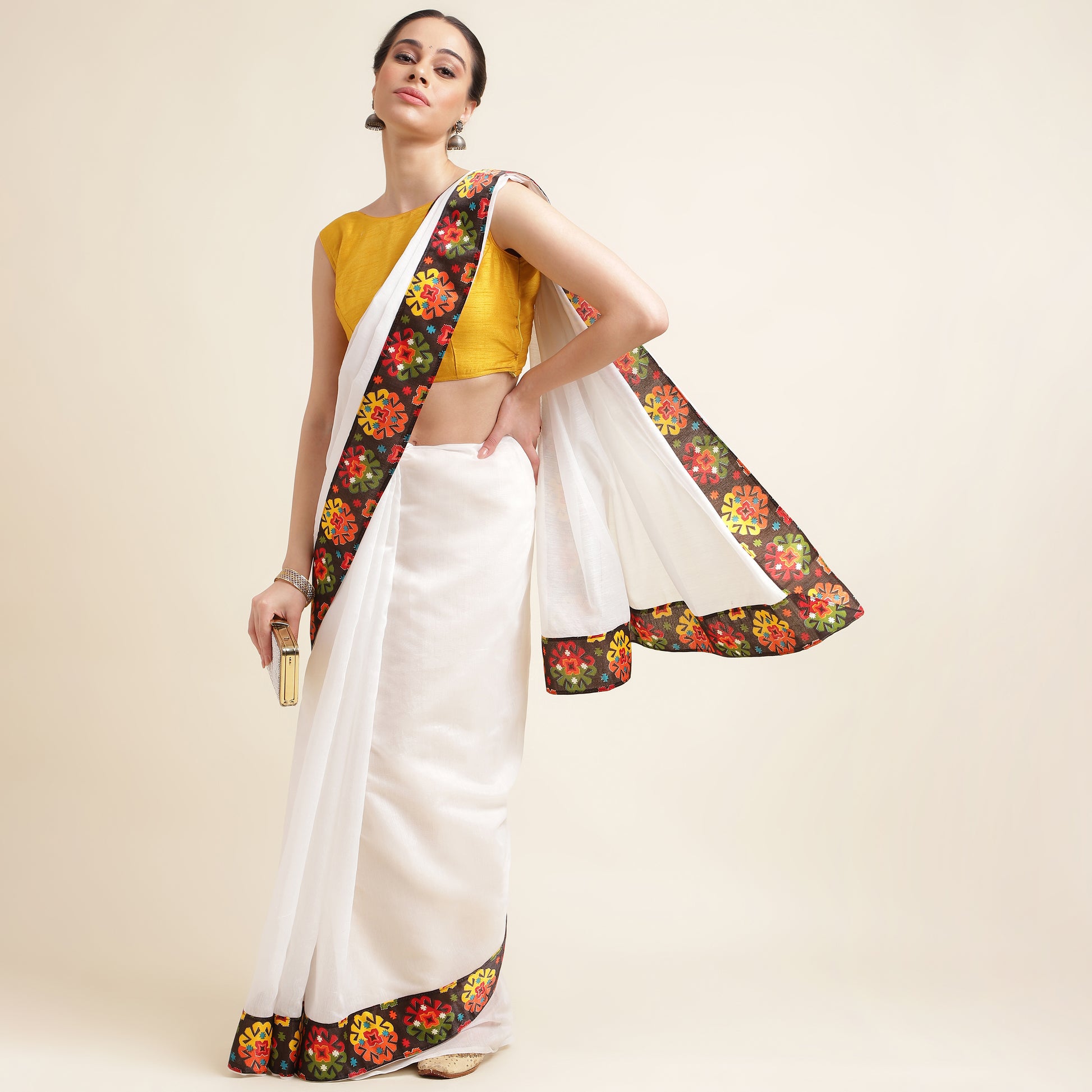 White Chanderi Saree with Lace Border