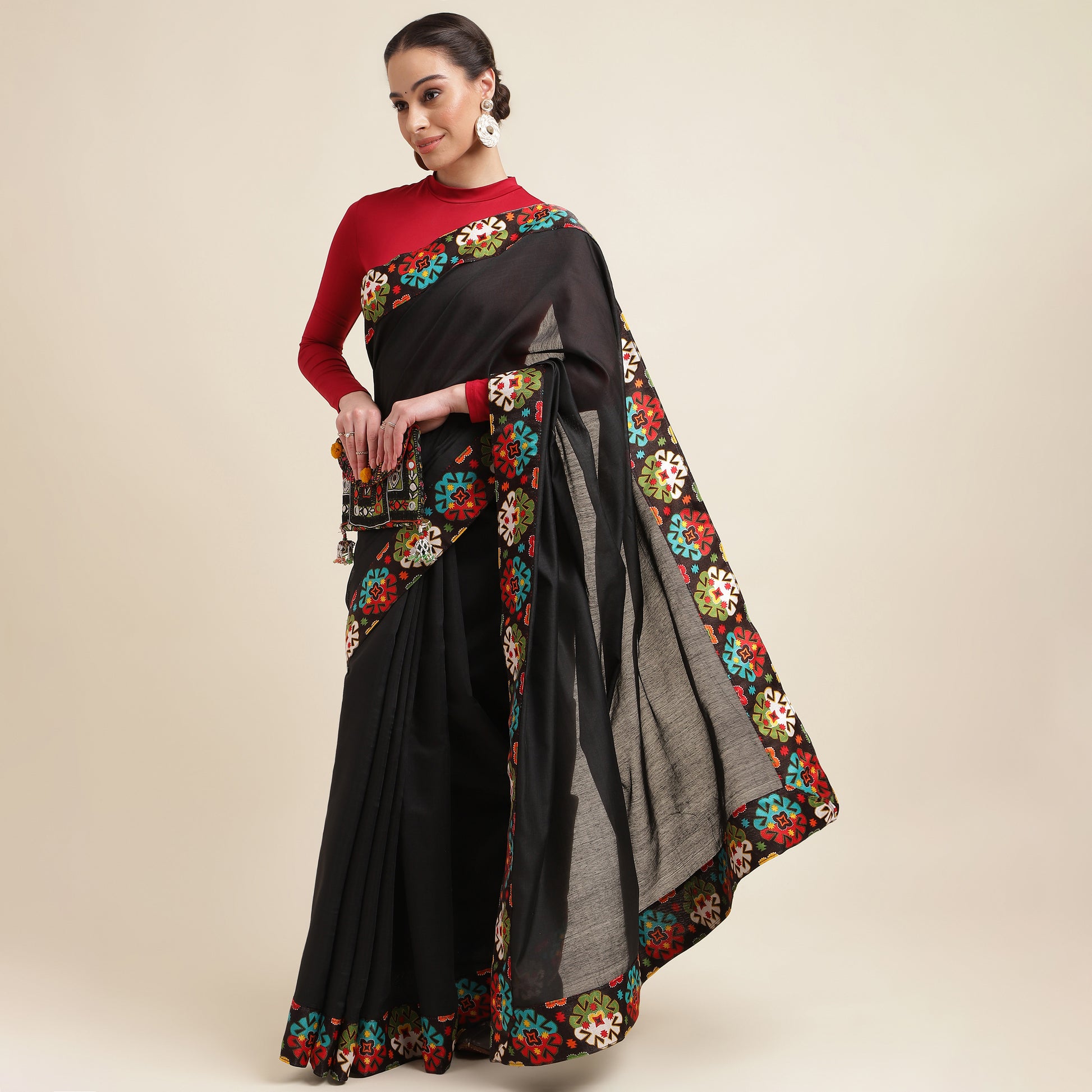 Black Cotton  Self Design Chanderi Saree