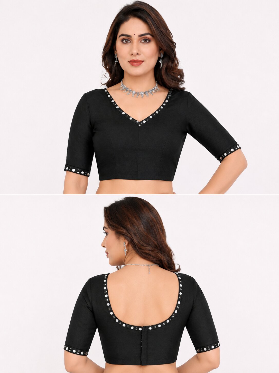 Black Floral Printed Saree with Sequin Mirror Border