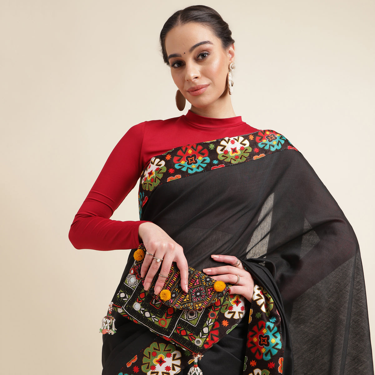 Black Cotton  Self Design Chanderi Saree