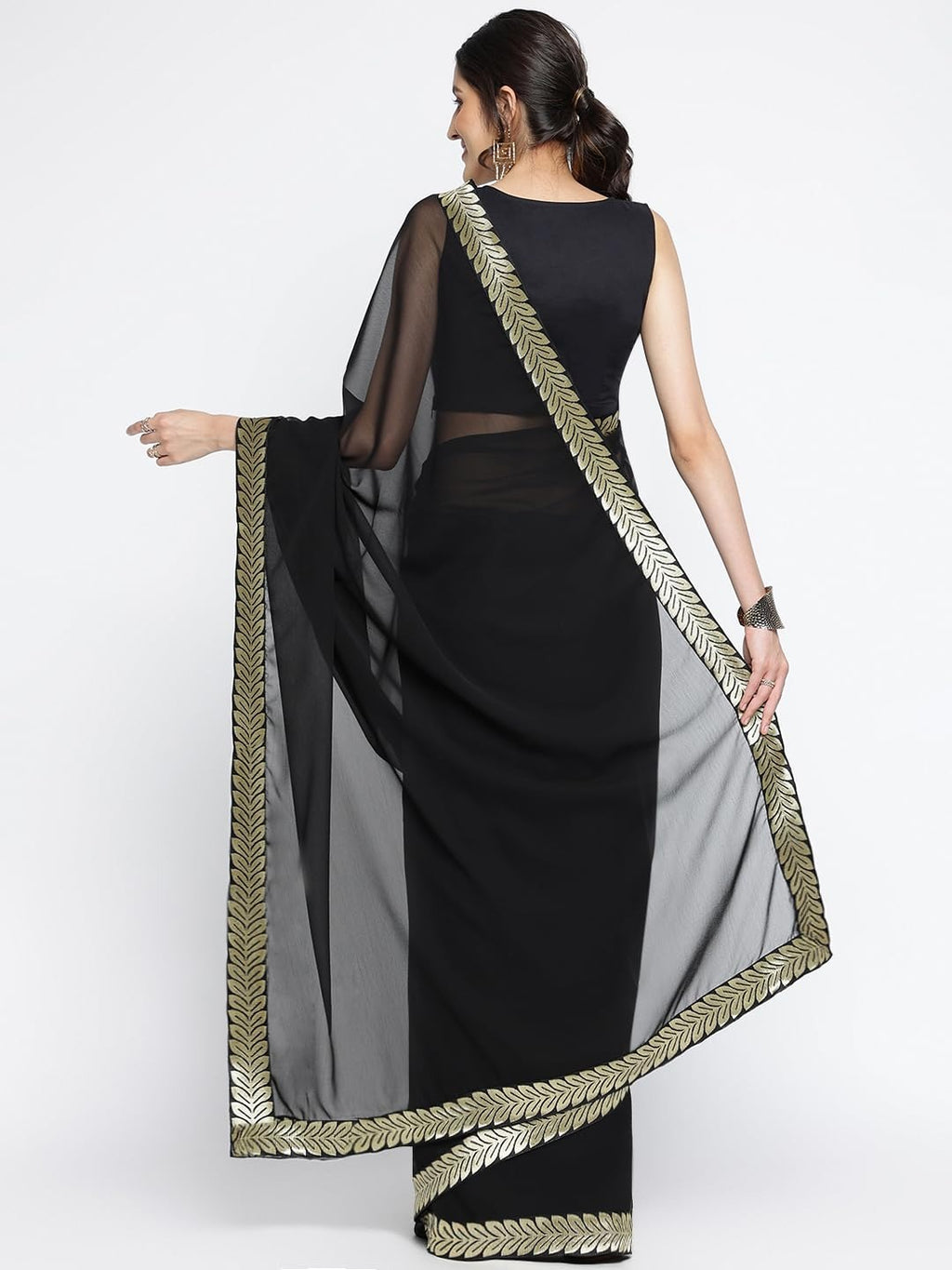 Elegant Solid Georgette Saree with Exquisite Lace Border - Stylish and Timeless