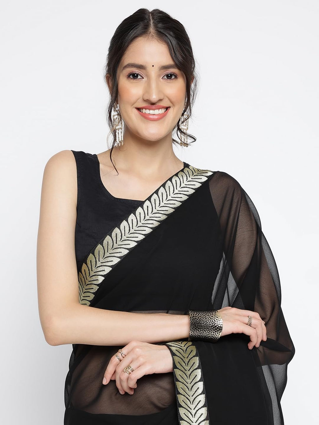 Elegant Solid Georgette Saree with Exquisite Lace Border - Stylish and Timeless