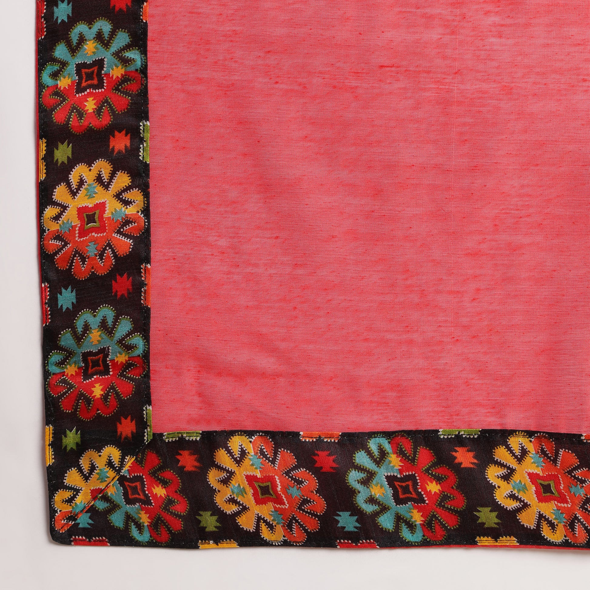 Chanderi Cottton Red Lace border Saree With blouse