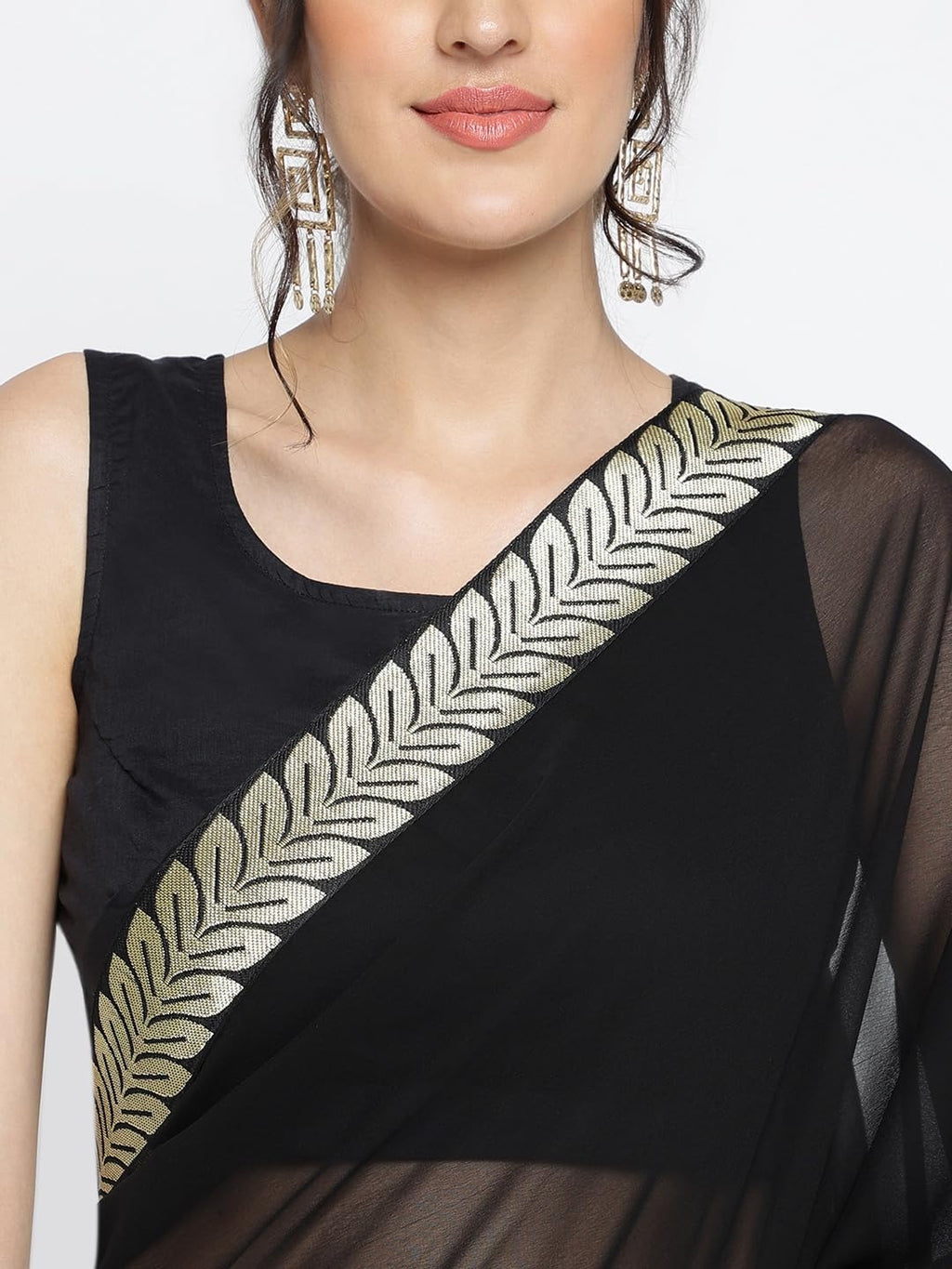 Elegant Solid Georgette Saree with Exquisite Lace Border - Stylish and Timeless