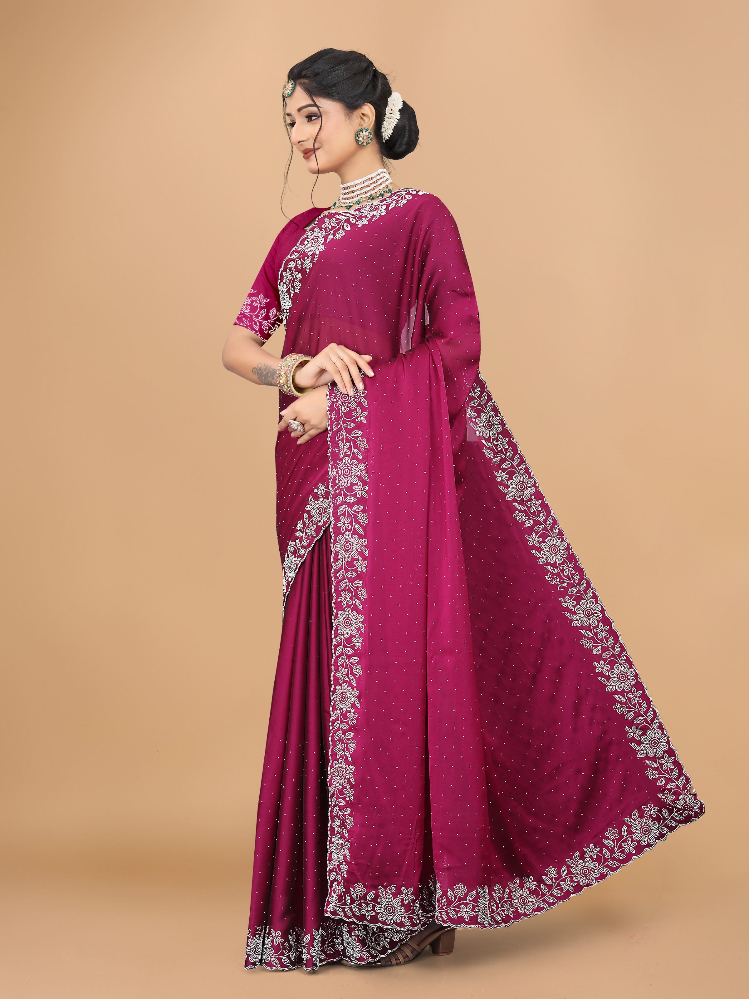 Rani Trendy Georgette Diamond Work Party Wear Saree
