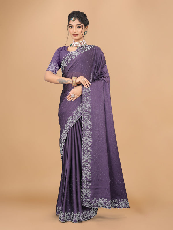 Dusty Purple Trendy Georgette Diamond Work Party Wear Saree