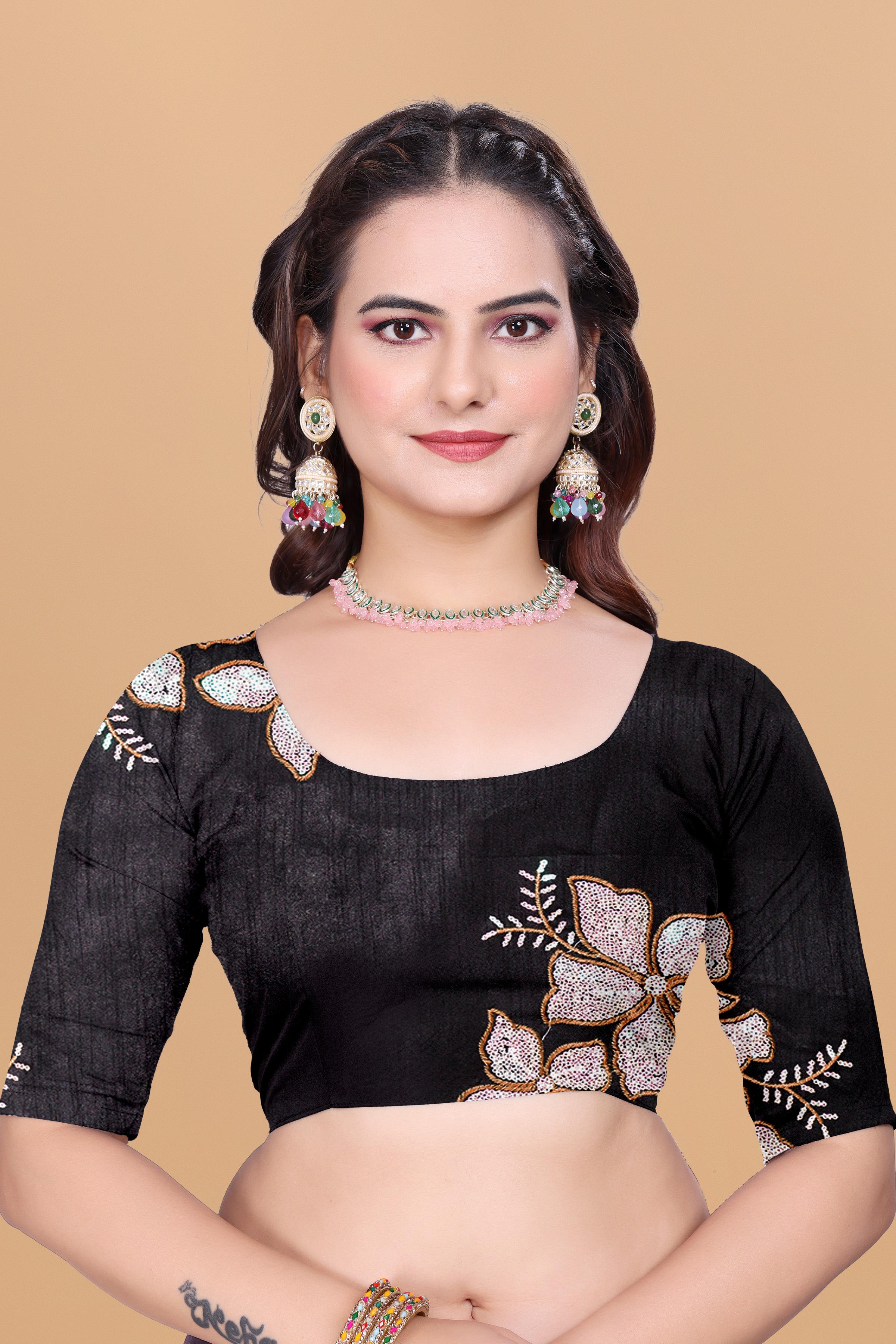 Black Organza Floral Embroidery designer Saree