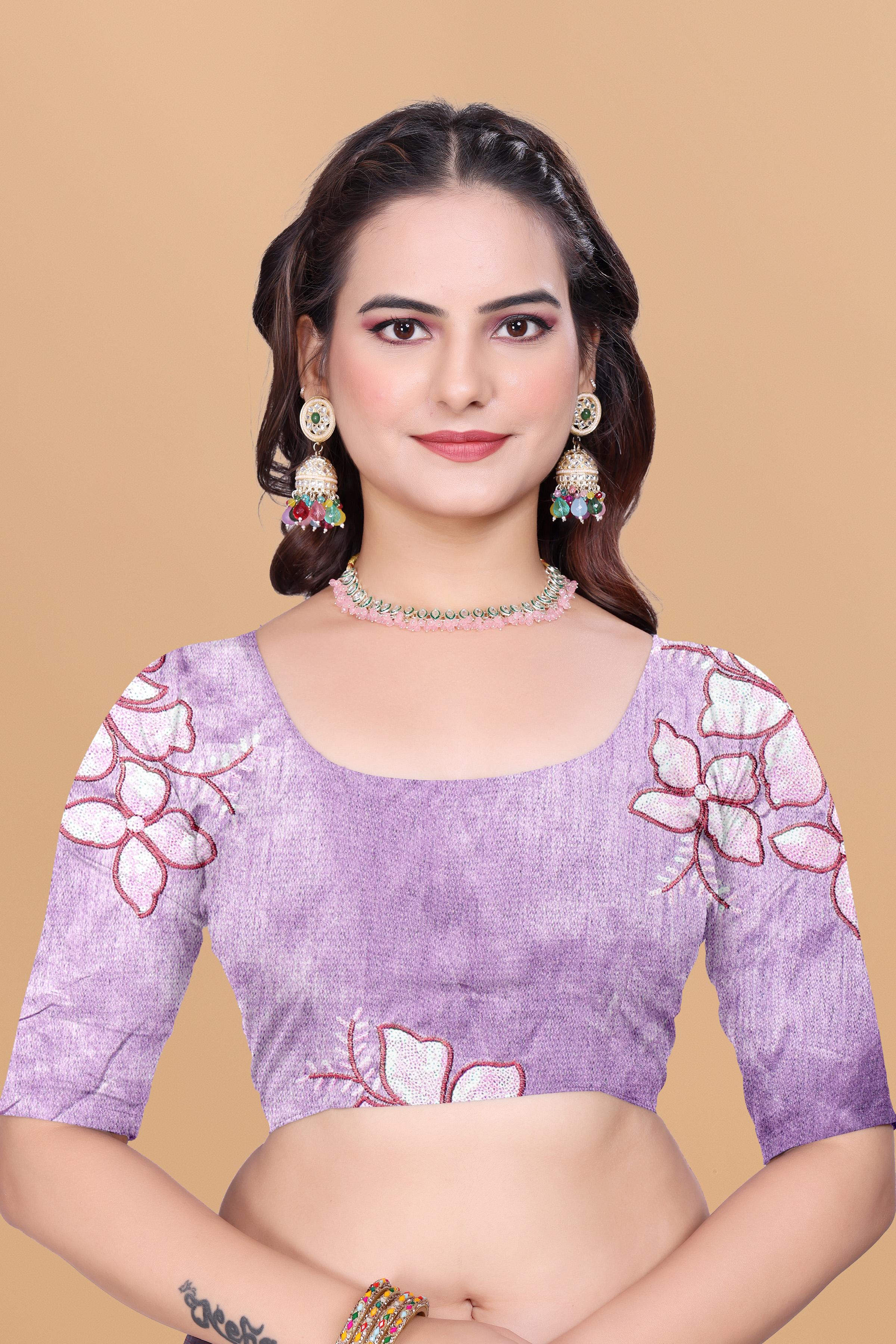 Lavender Organza Floral Embroidery designer Saree