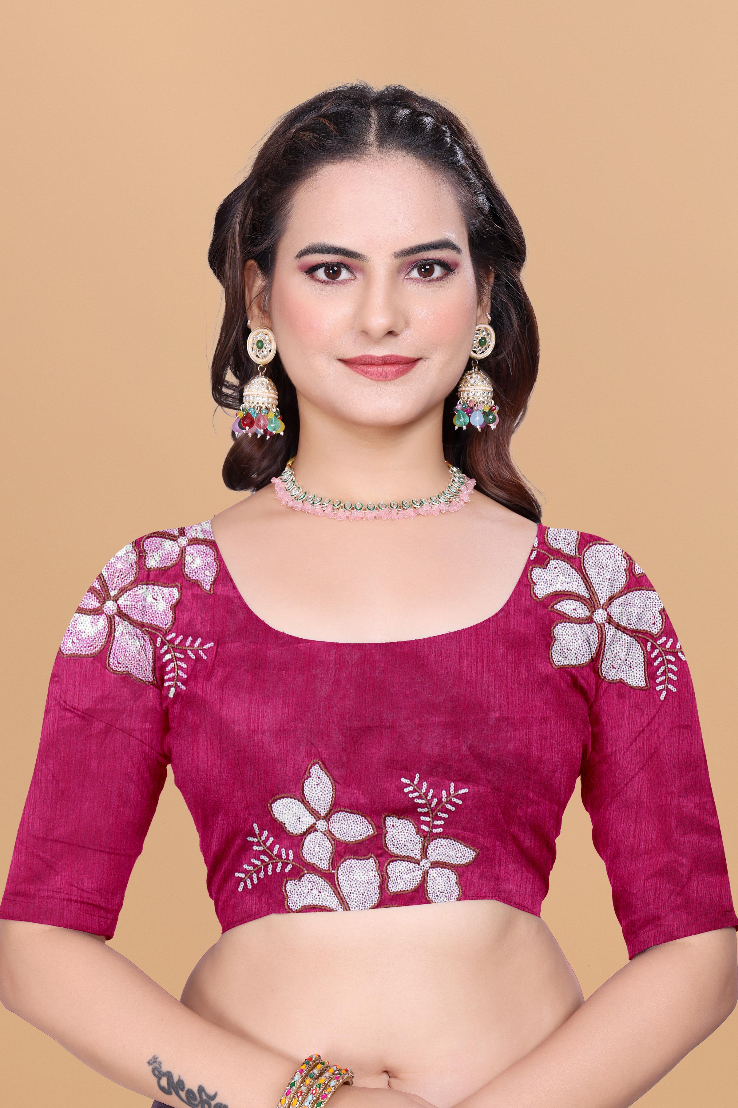 Rani Organza Floral Embroidery designer Saree
