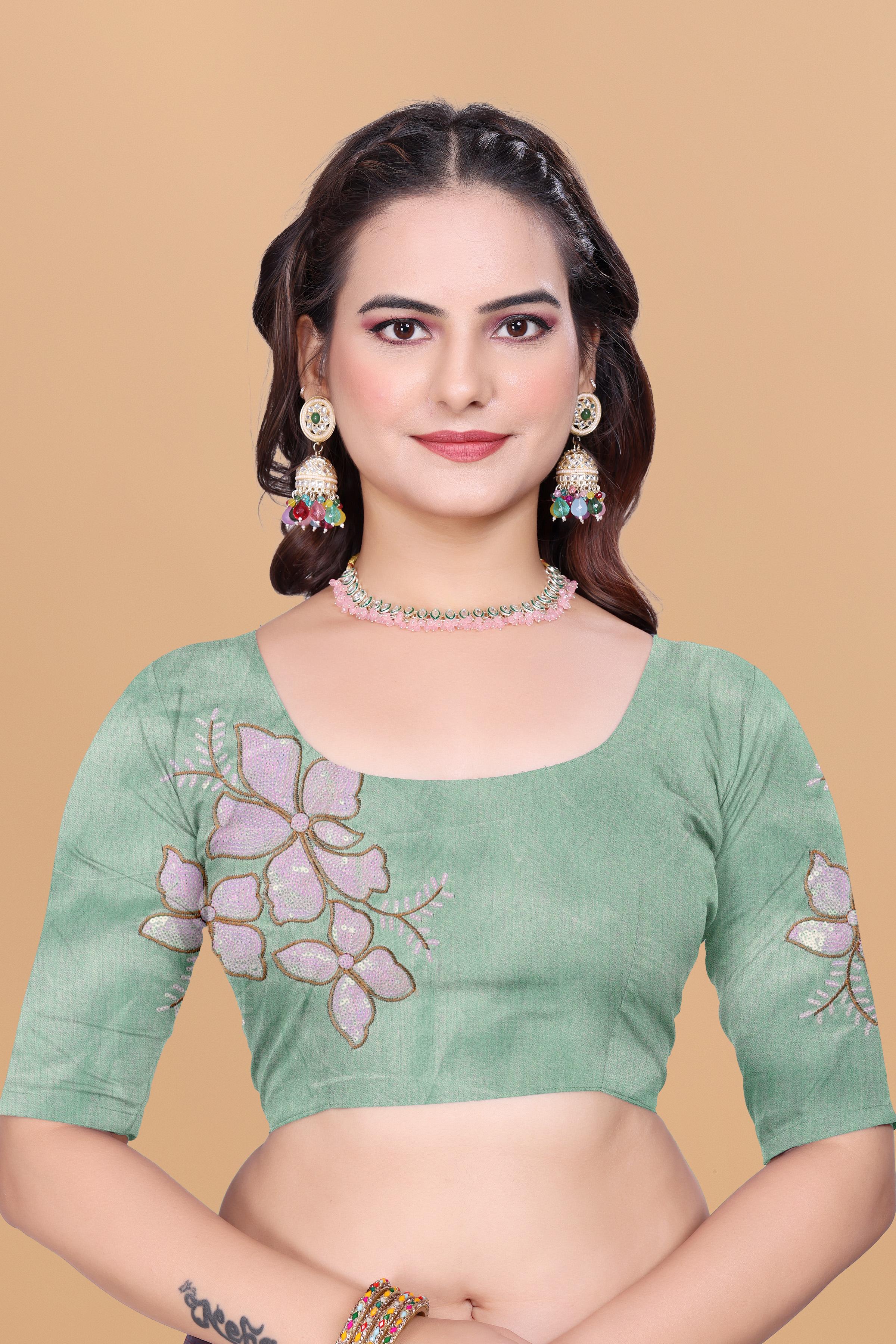 Mint Green Organza Floral Embroidery designer Saree