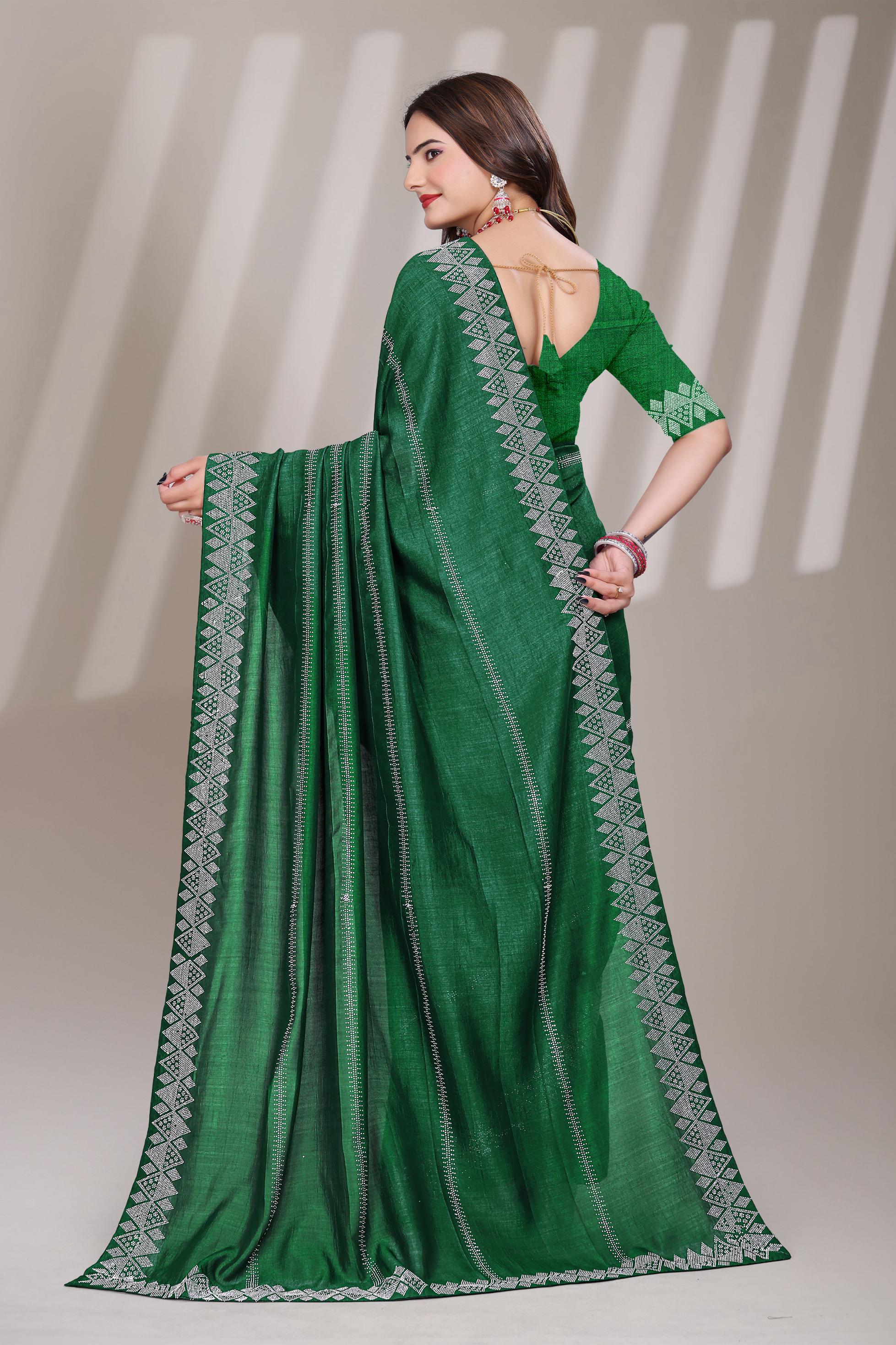 Green Georgette Diamond Work Saree