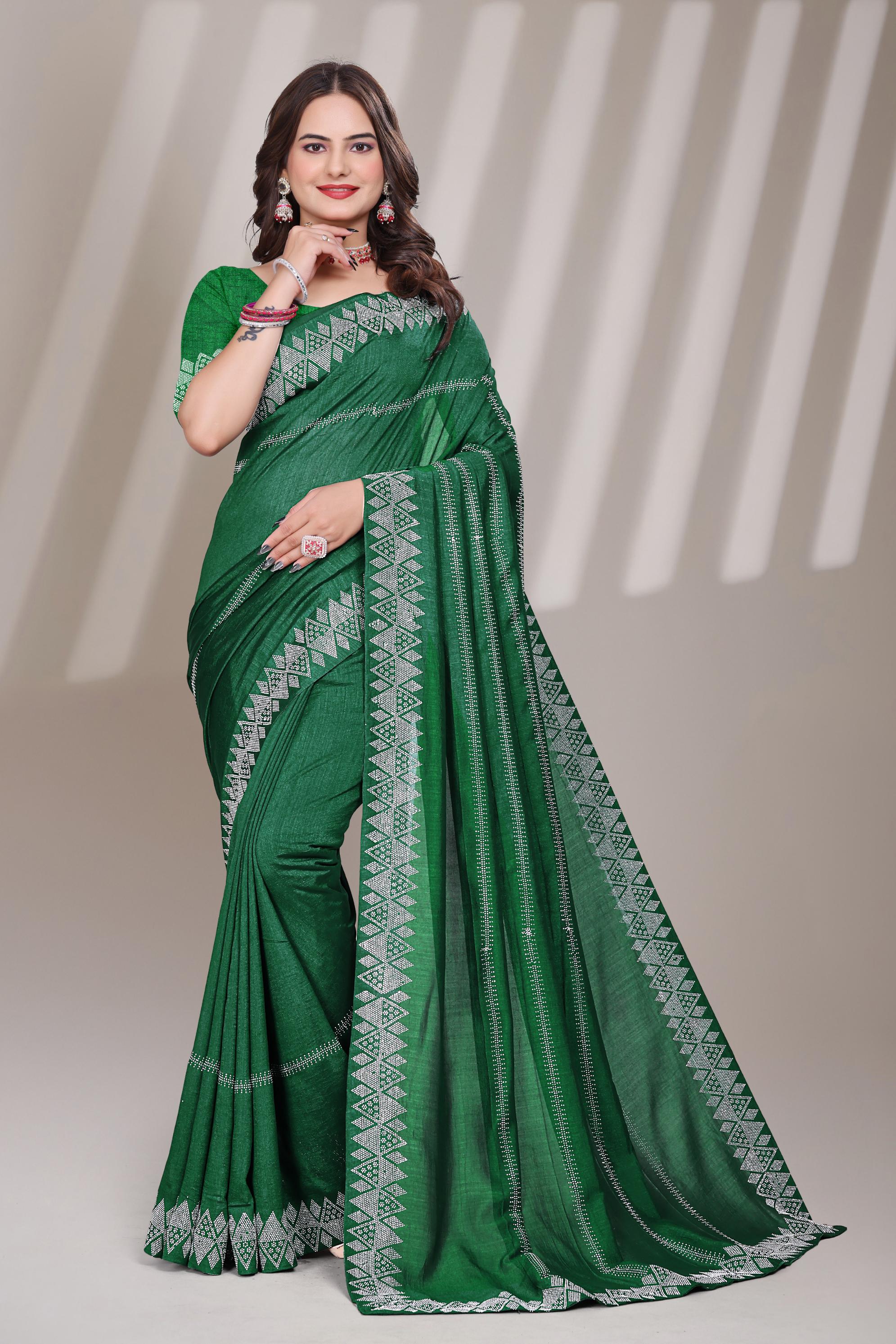 Green Georgette Diamond Work Saree
