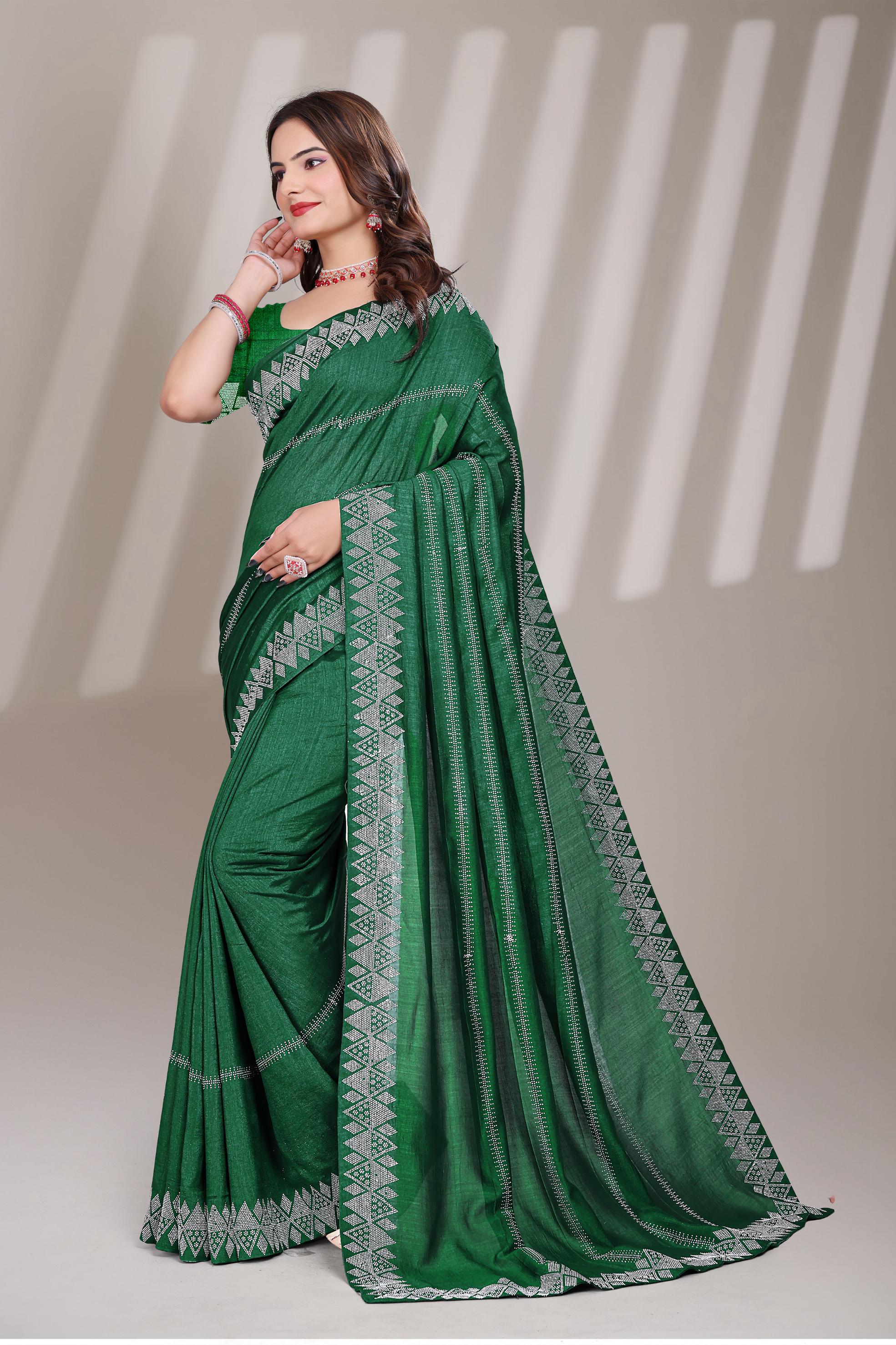 Green Georgette Diamond Work Saree