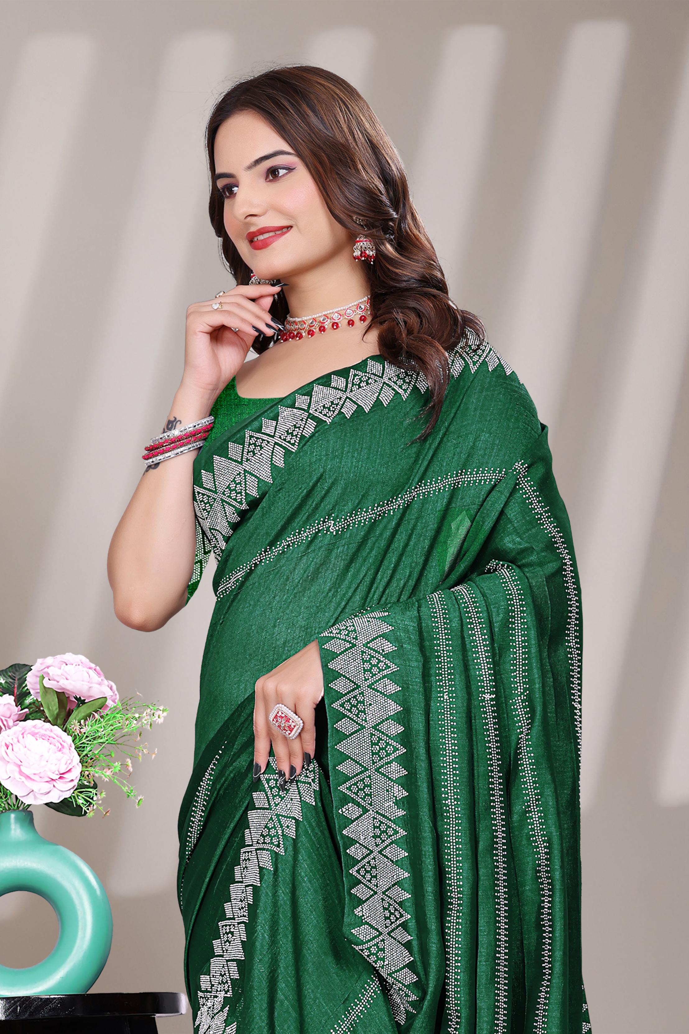 Green Georgette Diamond Work Saree
