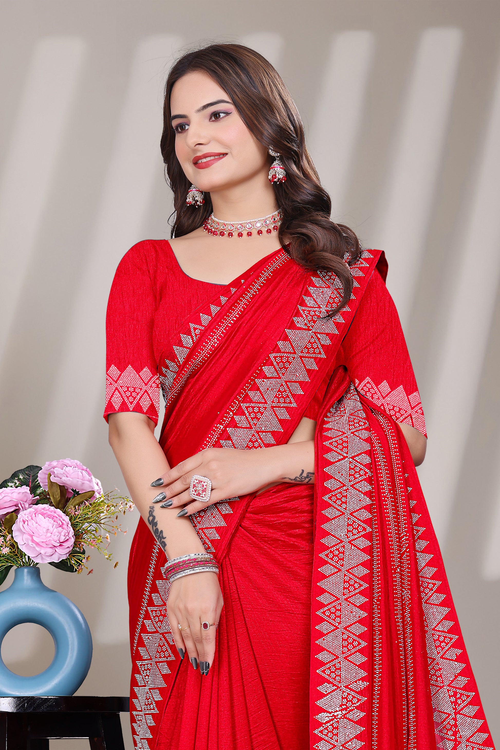 New Fancy Silk Saree with Heavy work and blouse
