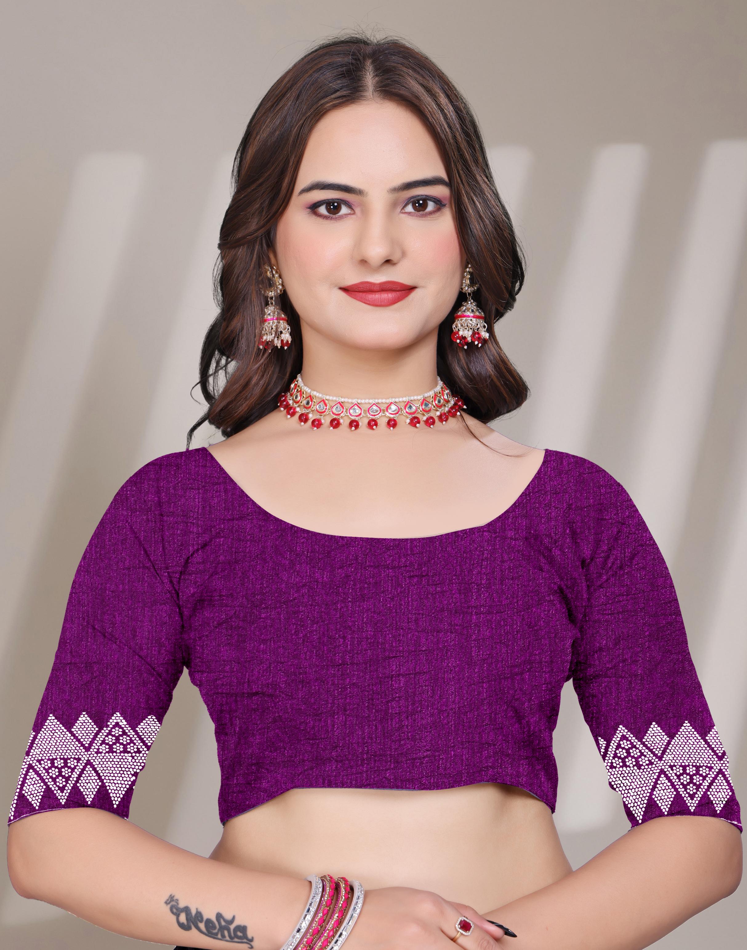 Purple Georgette Diamond Work Saree