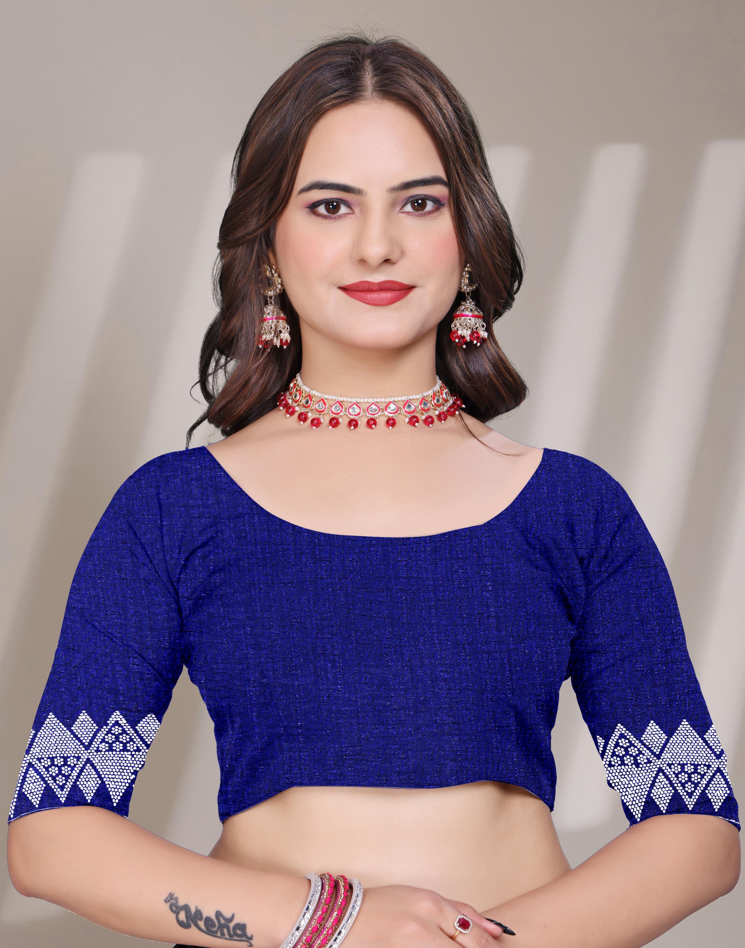 Navy Blue Georgette Diamond Work Saree