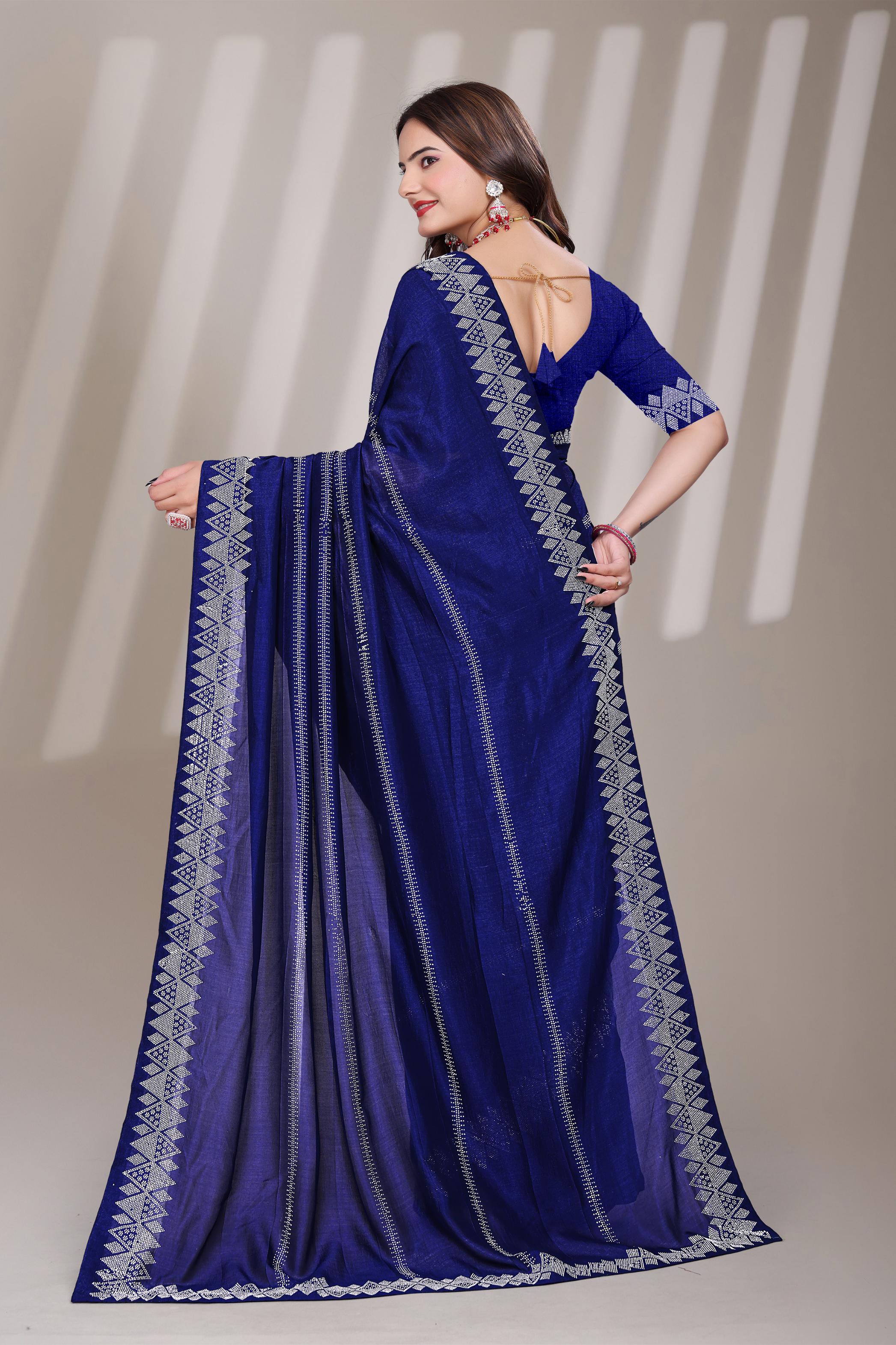 Navy Blue Georgette Diamond Work Saree