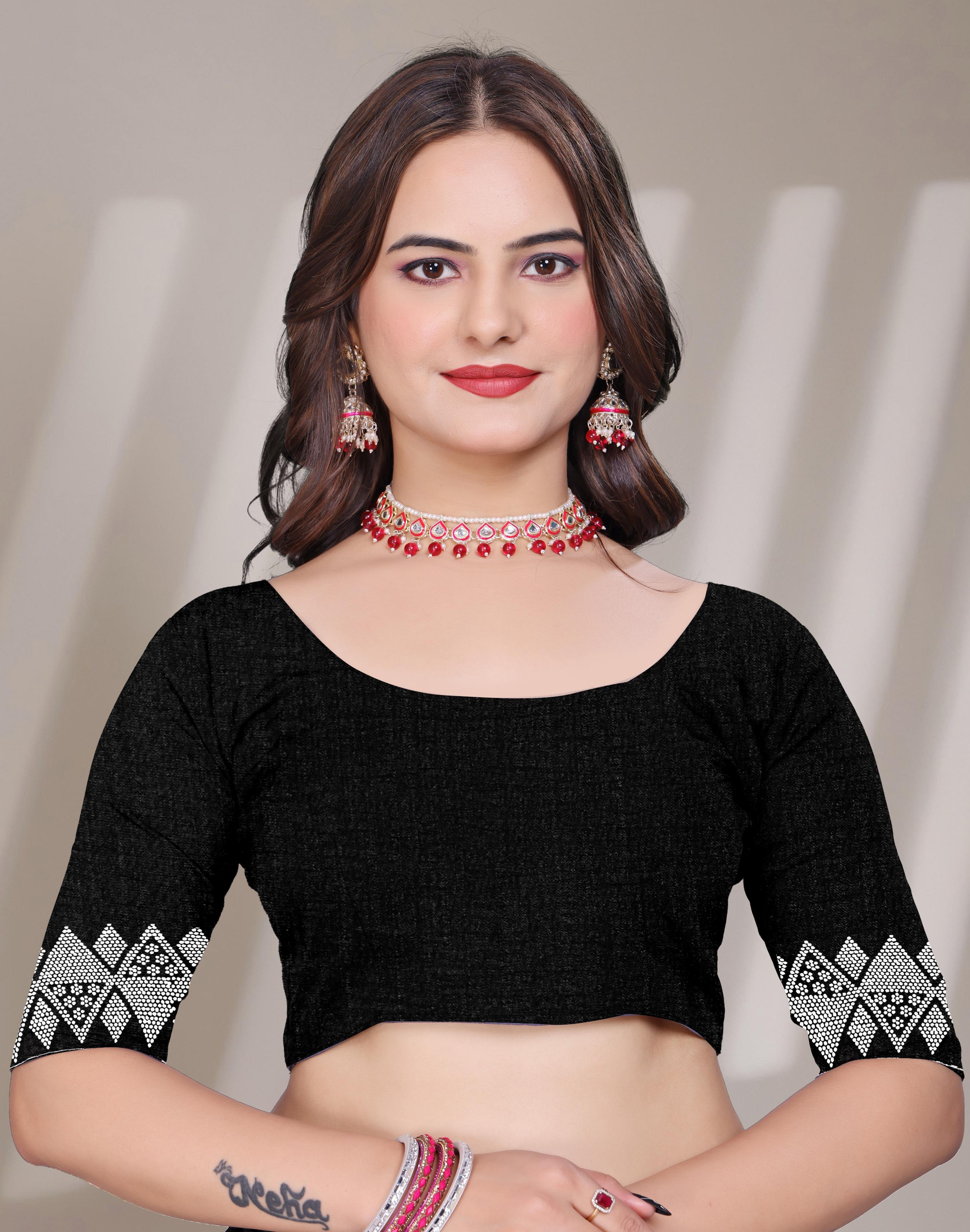 Black Georgette Diamond Work Saree