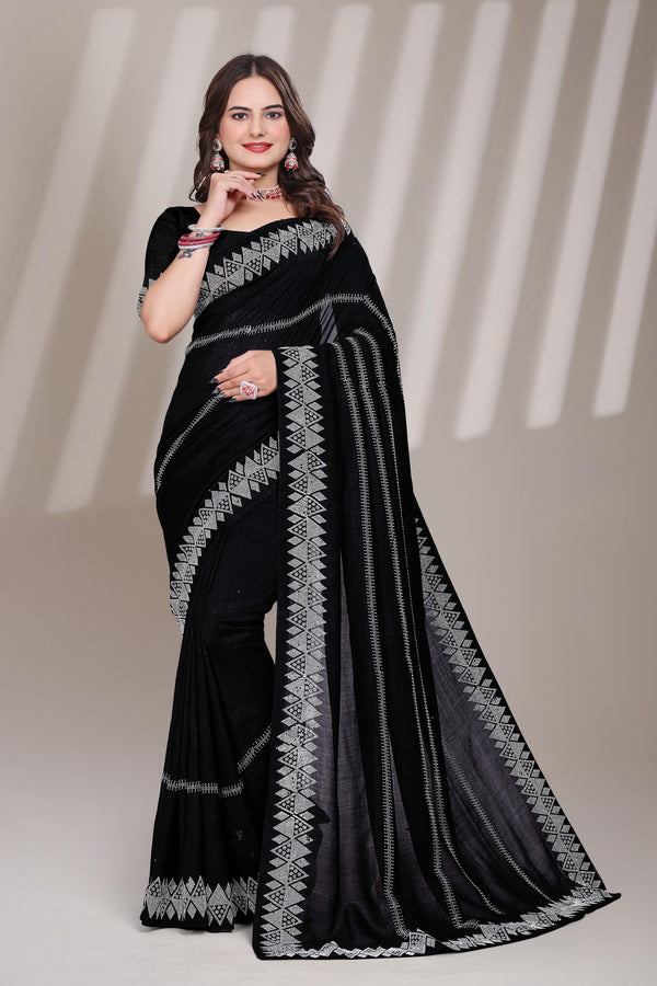 Black Georgette Diamond Work Saree
