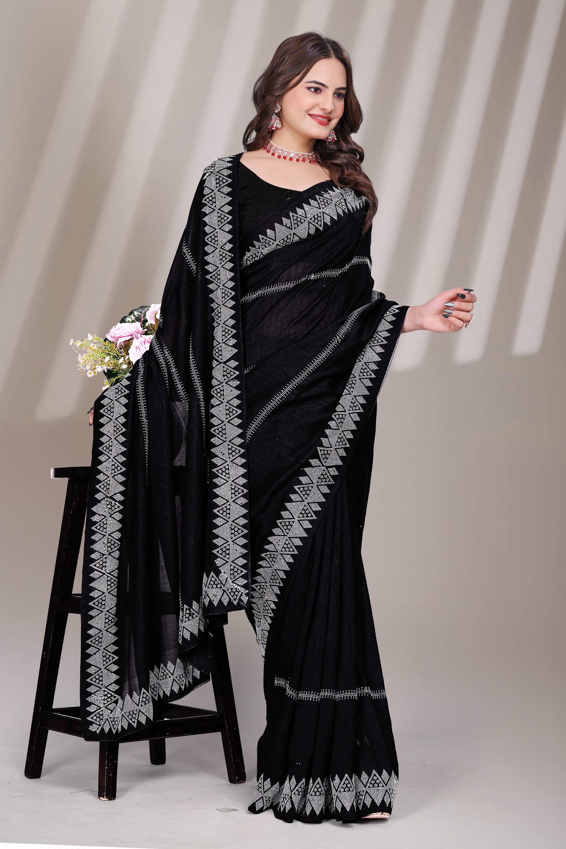 New Fancy Silk Saree with Heavy work and blouse