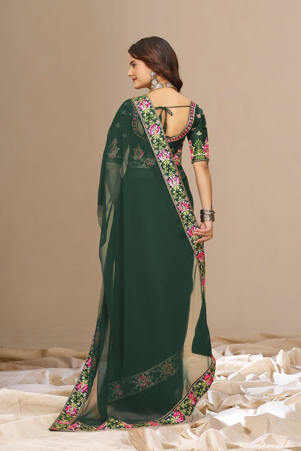 New Fancy Embroidered Silk Saree With Blouse
