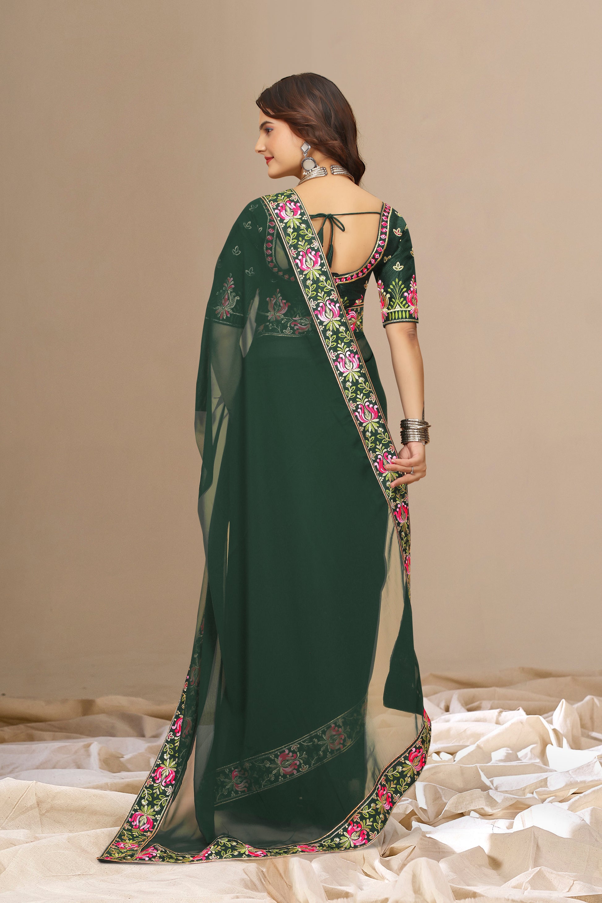 New Fancy Embroidered Silk Saree With Blouse