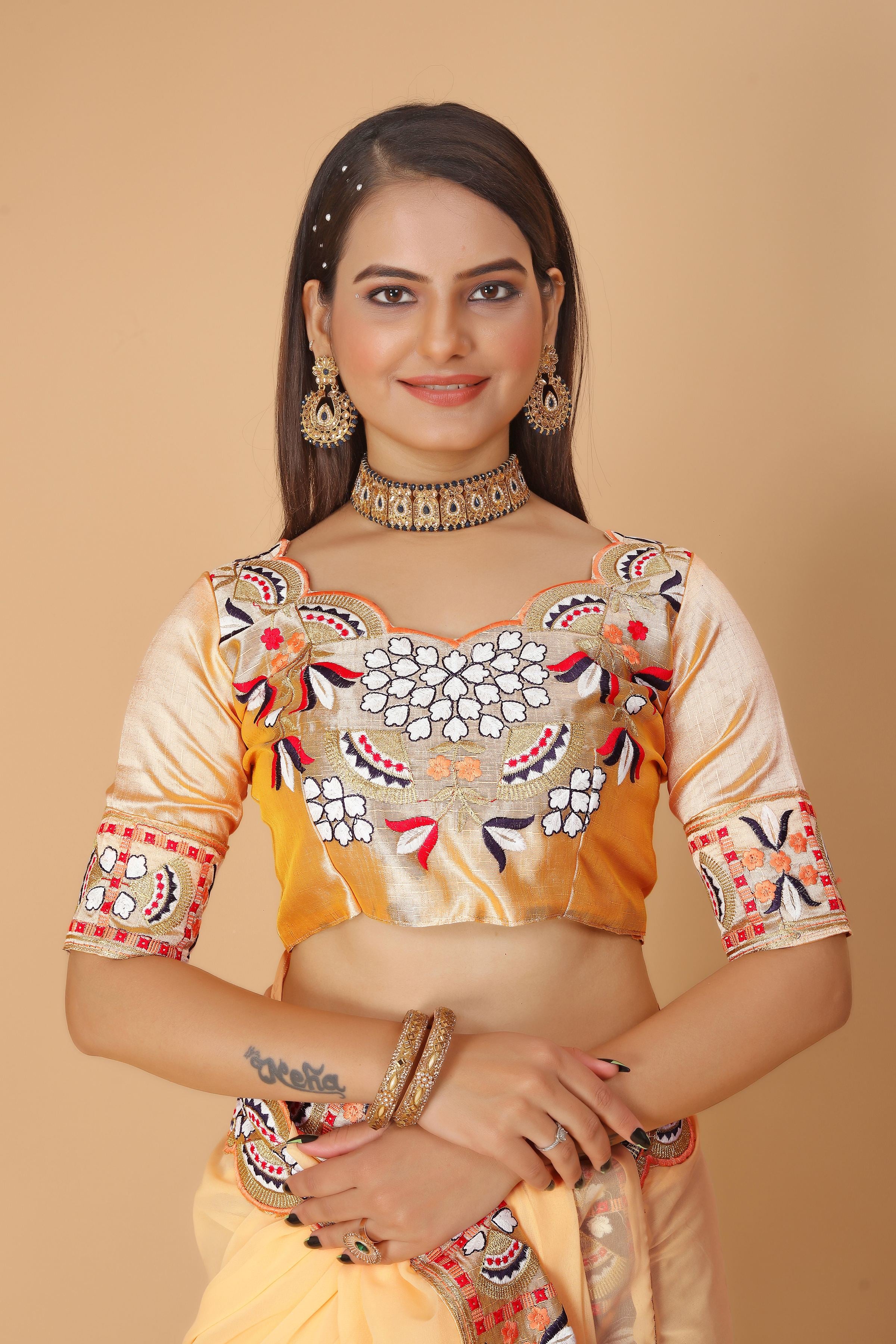 Yellow Georgette Saree with Heavy Ethnic Embroidery Border