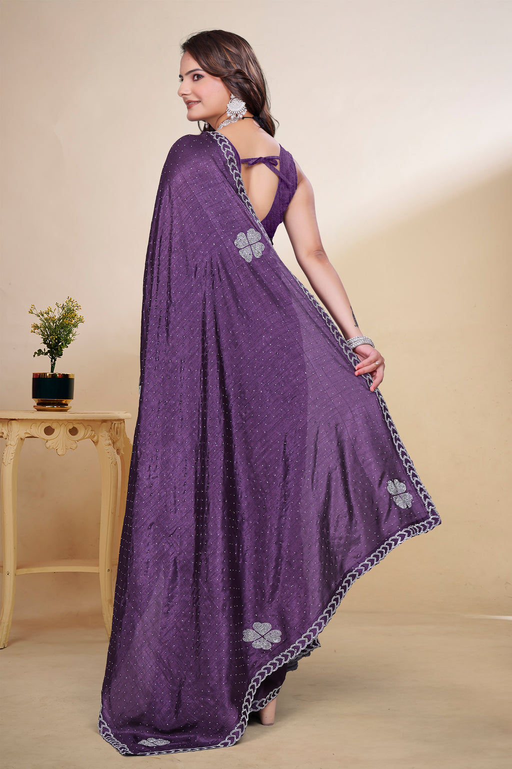 New Fancy Silk Saree with Heavy work and blouse