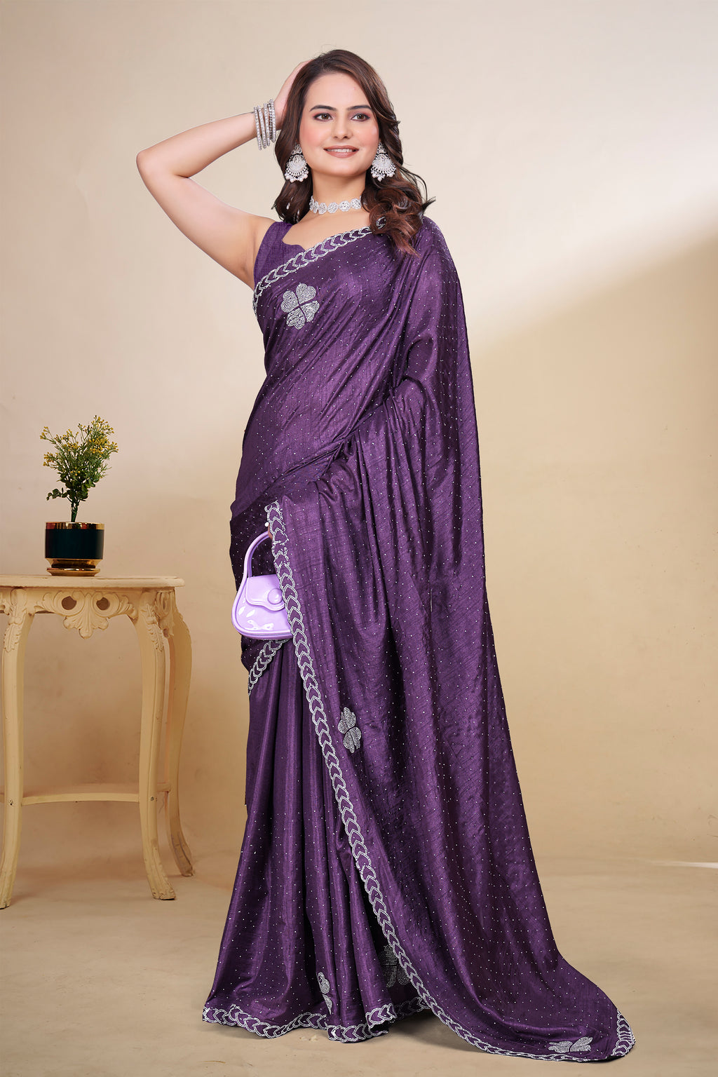 New Fancy Silk Saree with Heavy work and blouse