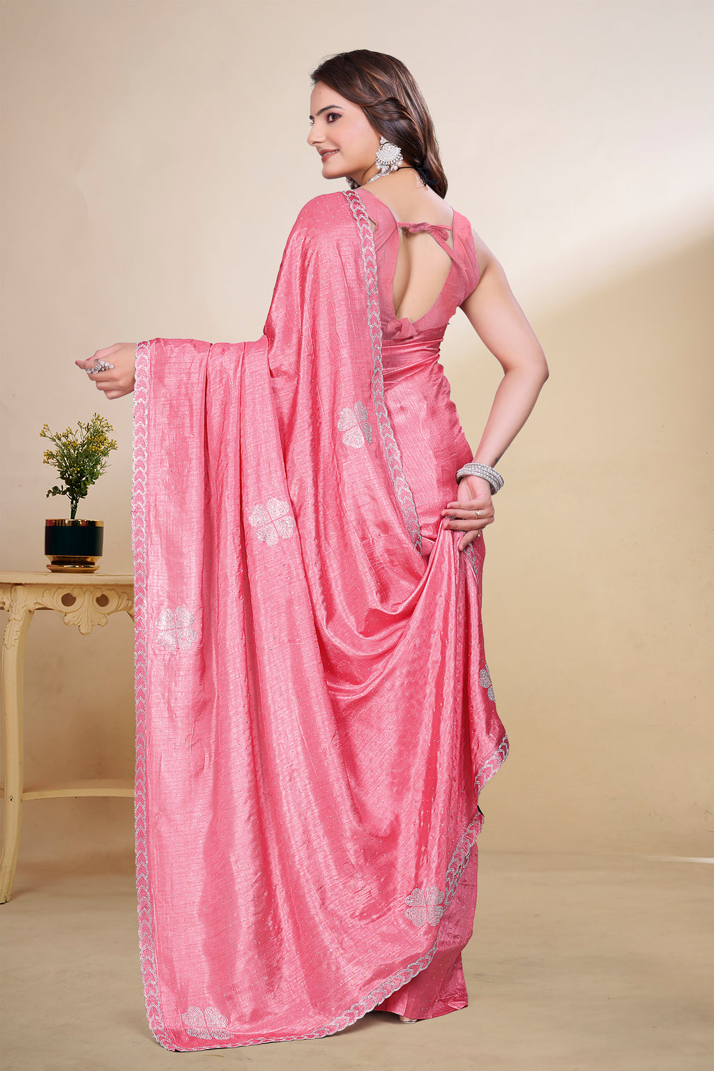 New Fancy Silk Saree with Heavy work and blouse