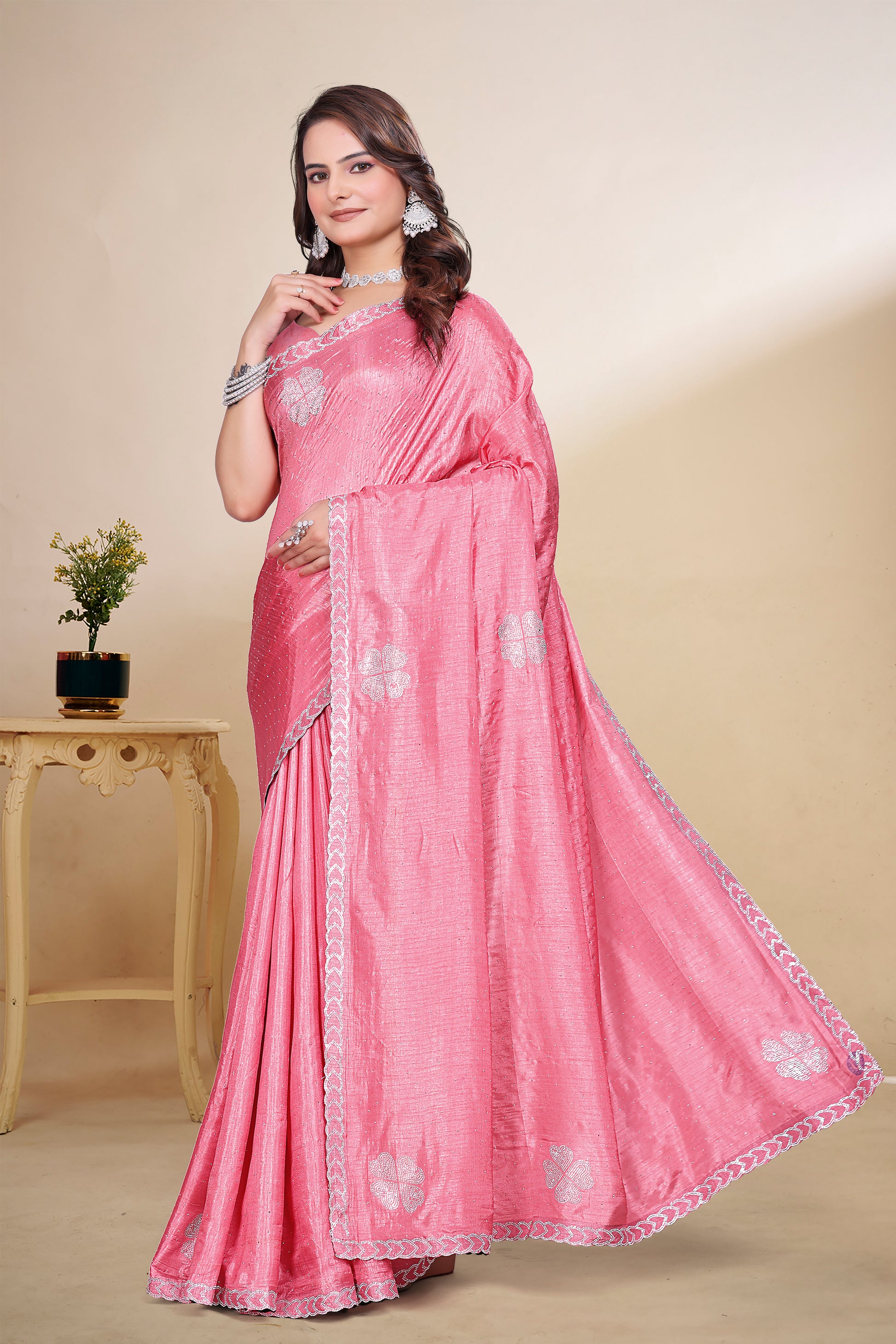 New Fancy Silk Saree with Heavy work and blouse