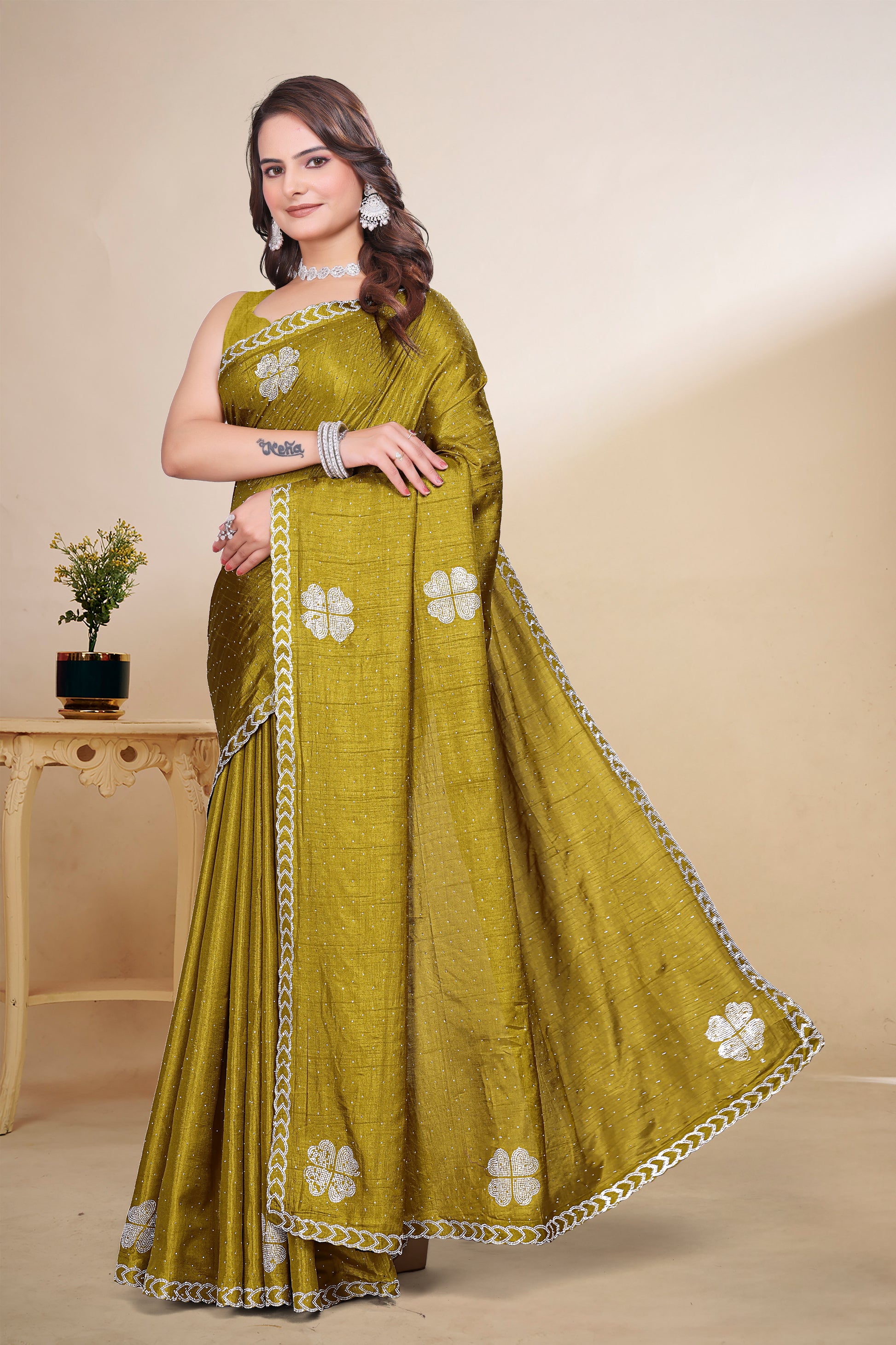 New Fancy Silk Saree with Heavy work and blouse