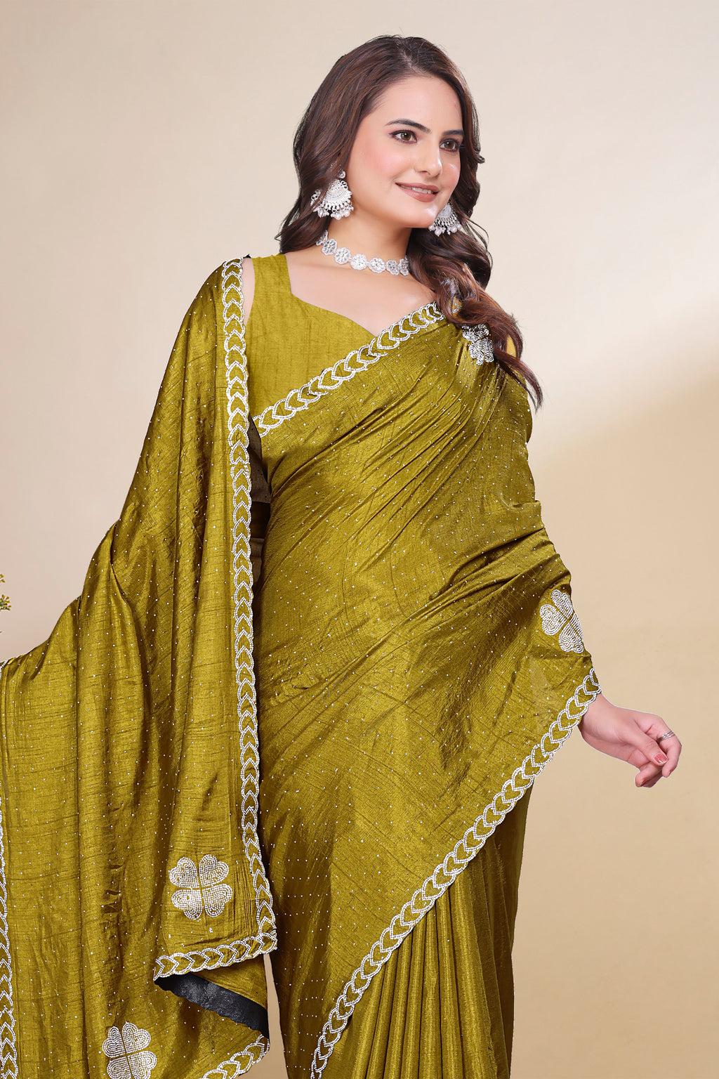 New Fancy Silk Saree with Heavy work and blouse