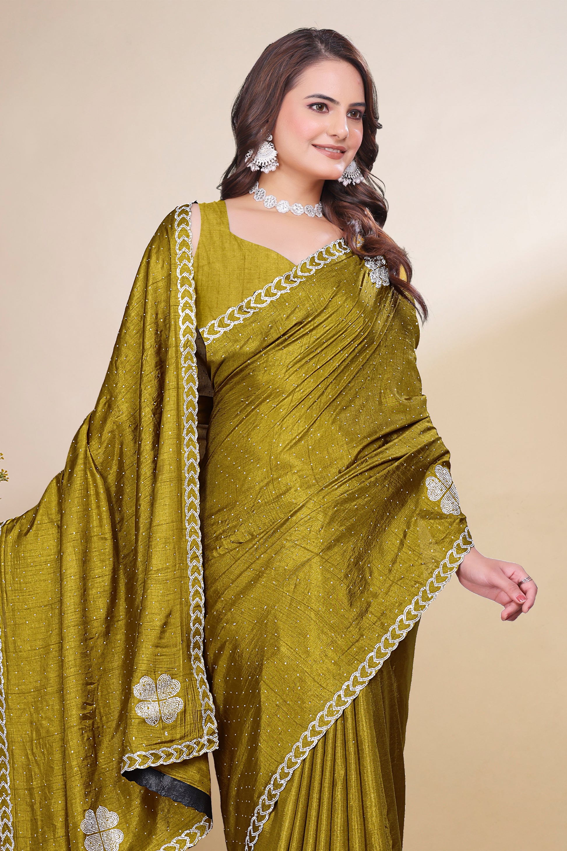New Fancy Silk Saree with Heavy work and blouse